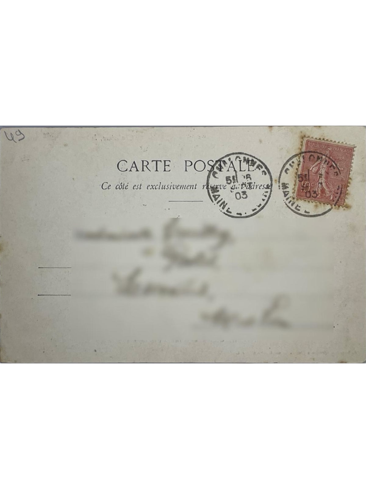 Verso de la carte postale