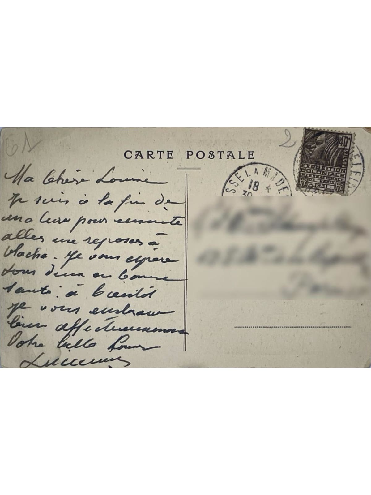 Verso de la carte postale