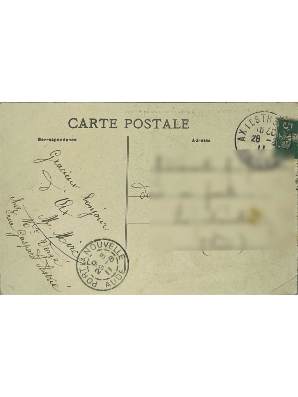 Verso de la carte postale