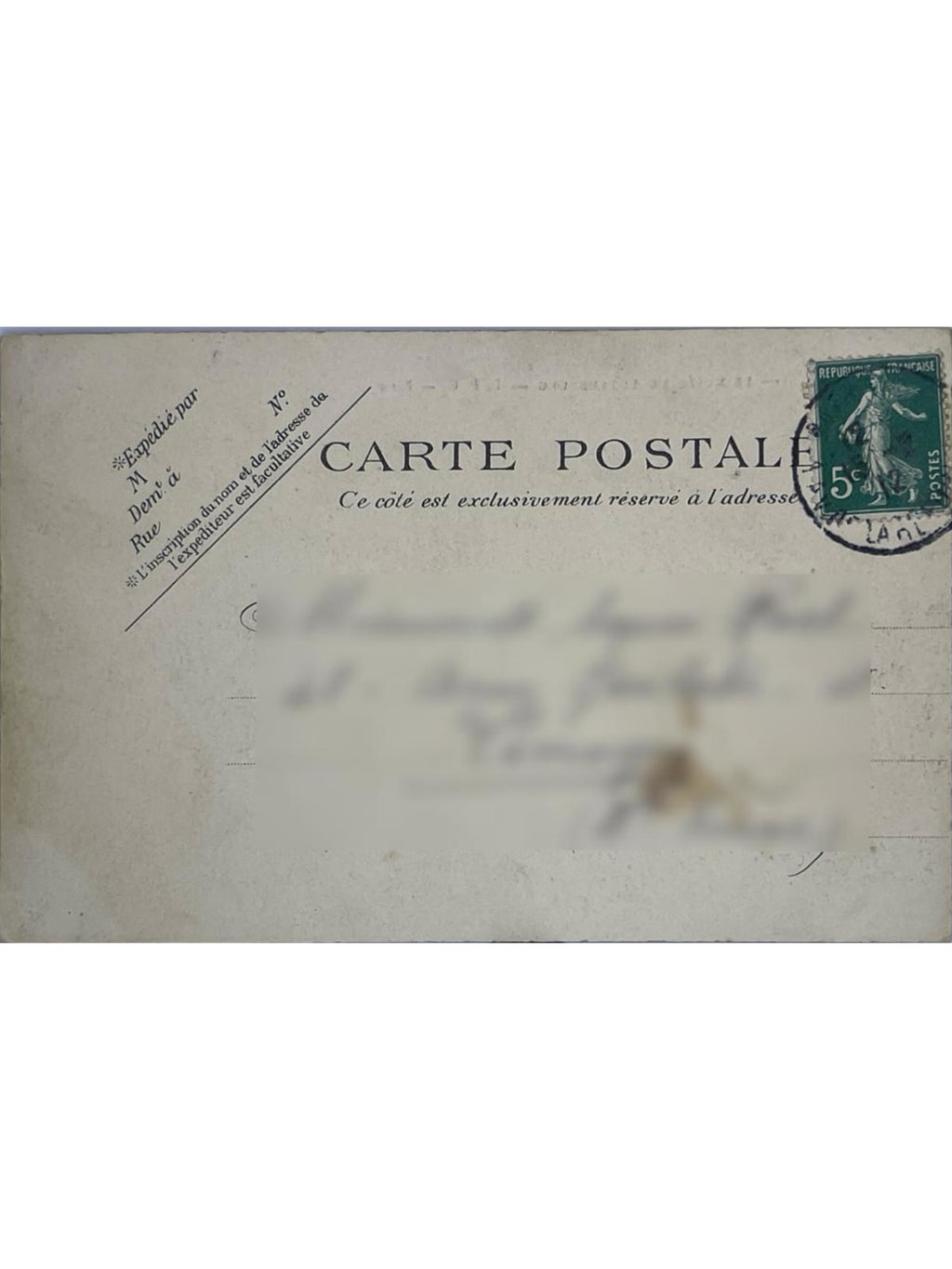 Verso de la carte postale