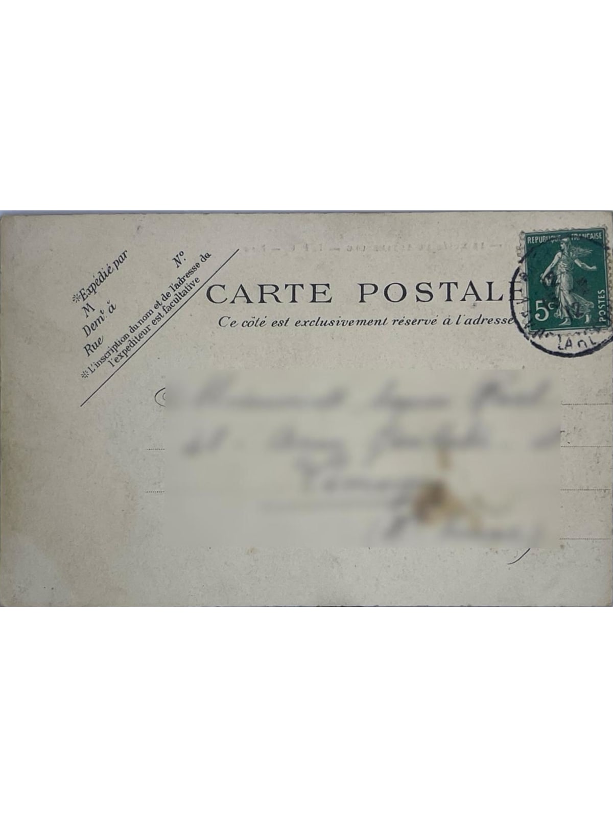 Verso de la carte postale
