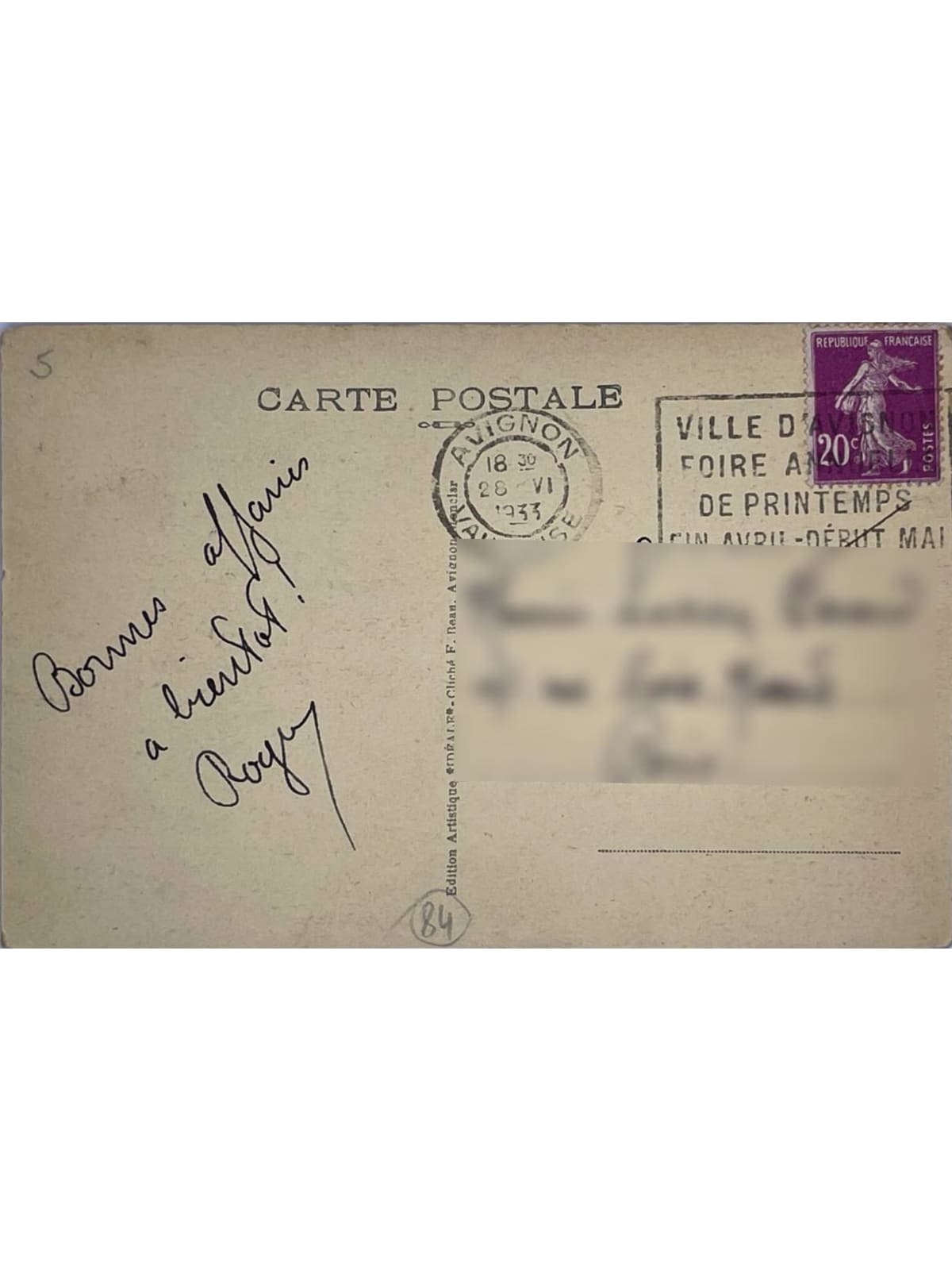 Verso de la carte postale