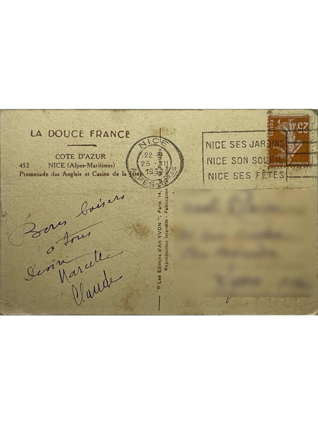 Verso de la carte postale