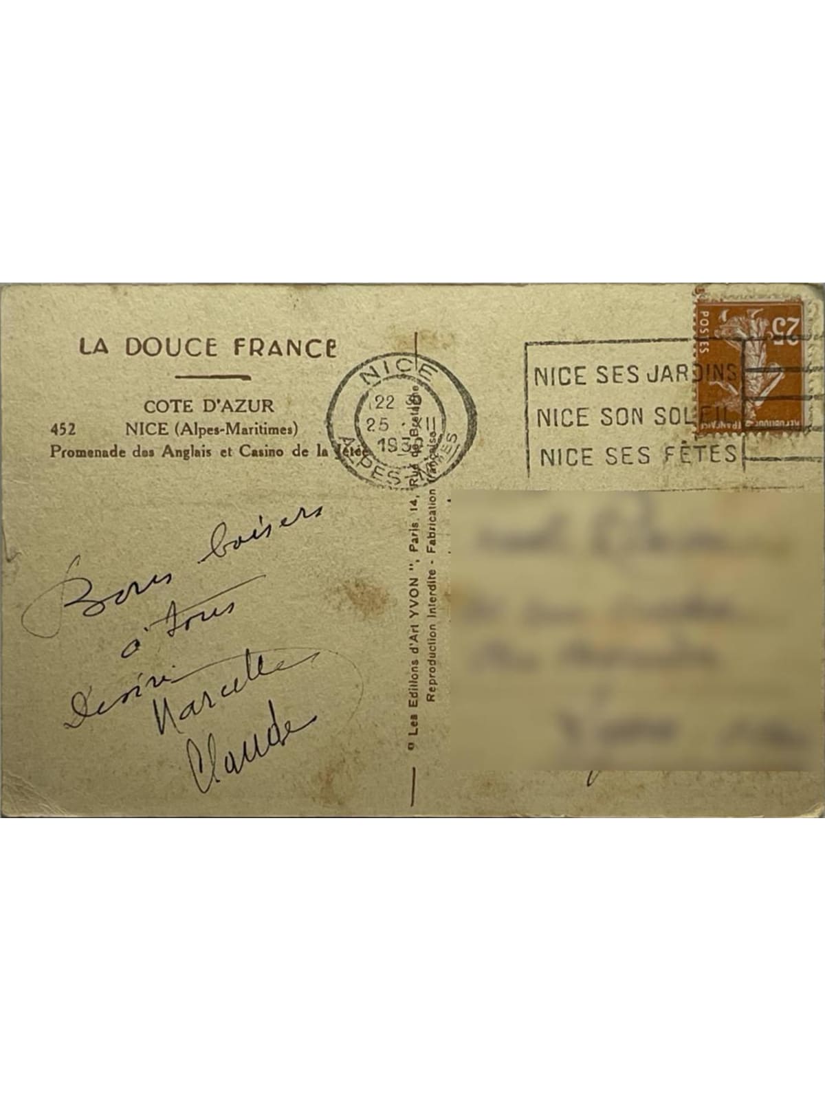 Verso de la carte postale