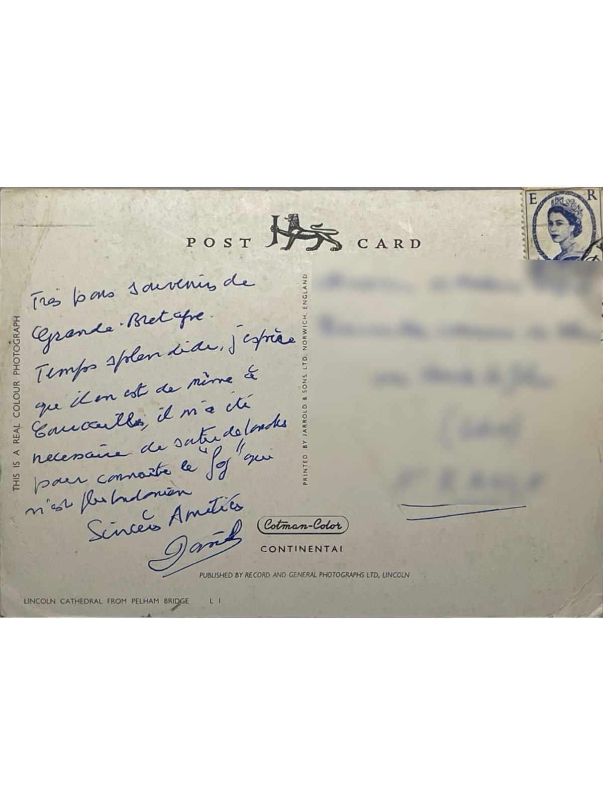 Verso de la carte postale