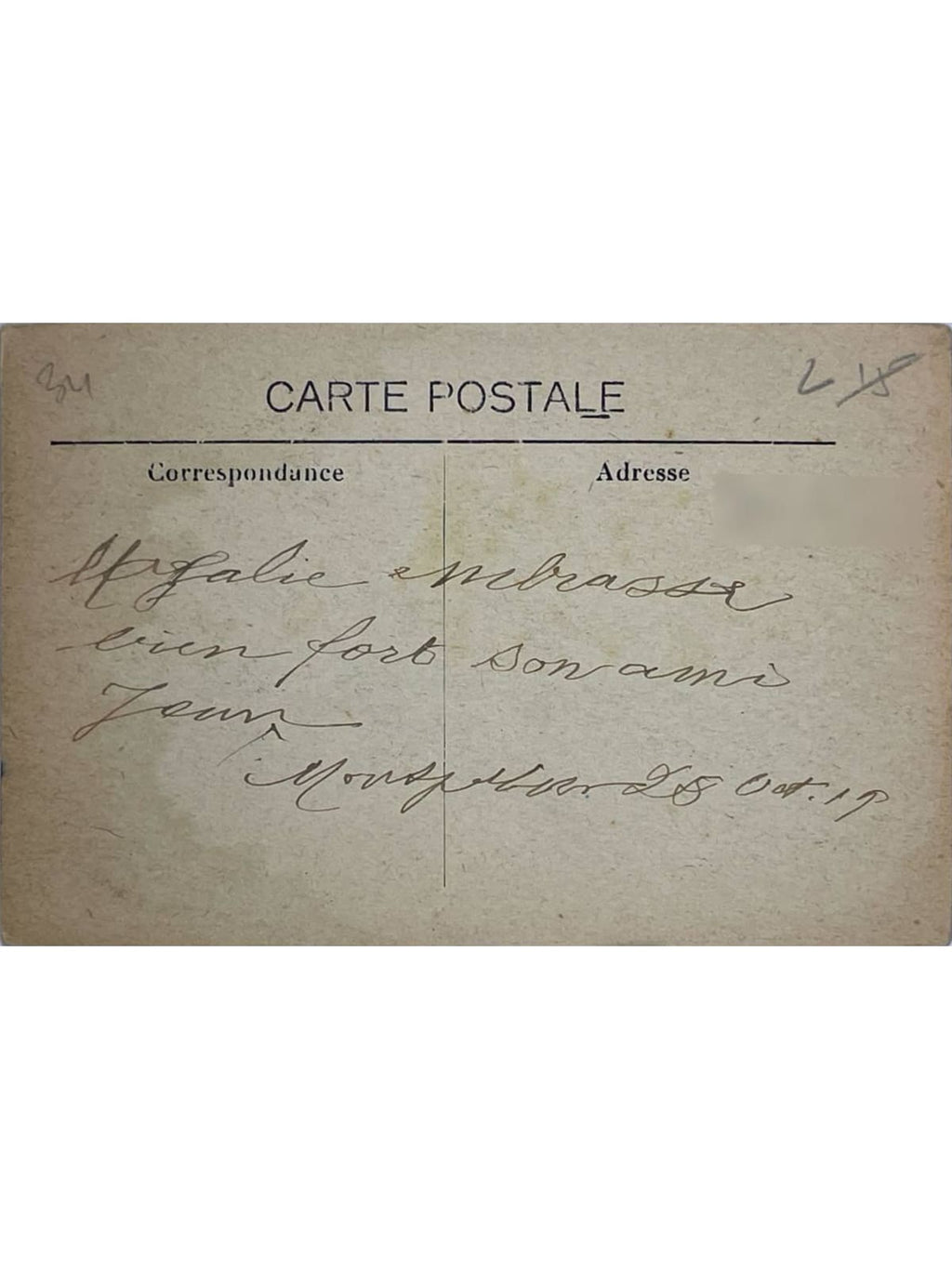 Verso de la carte postale