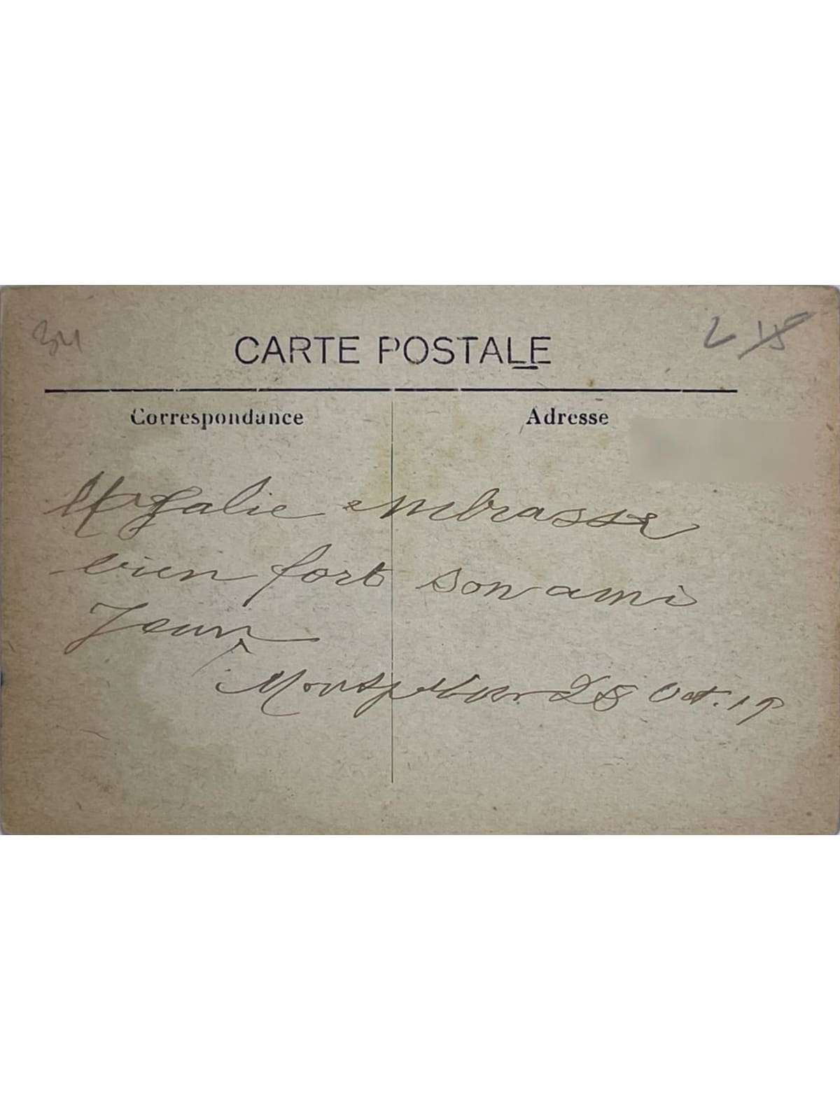 Verso de la carte postale