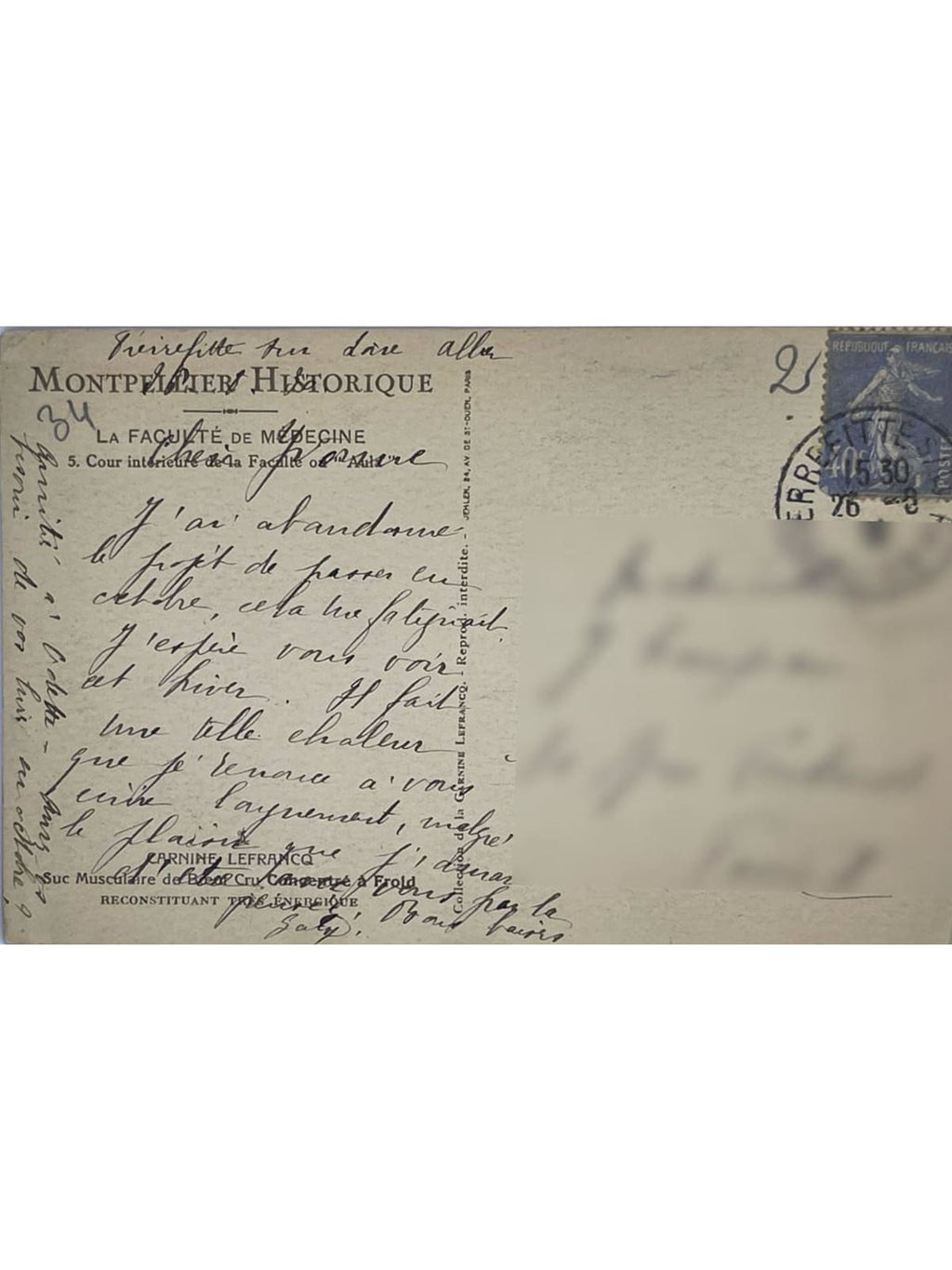 Verso de la carte postale