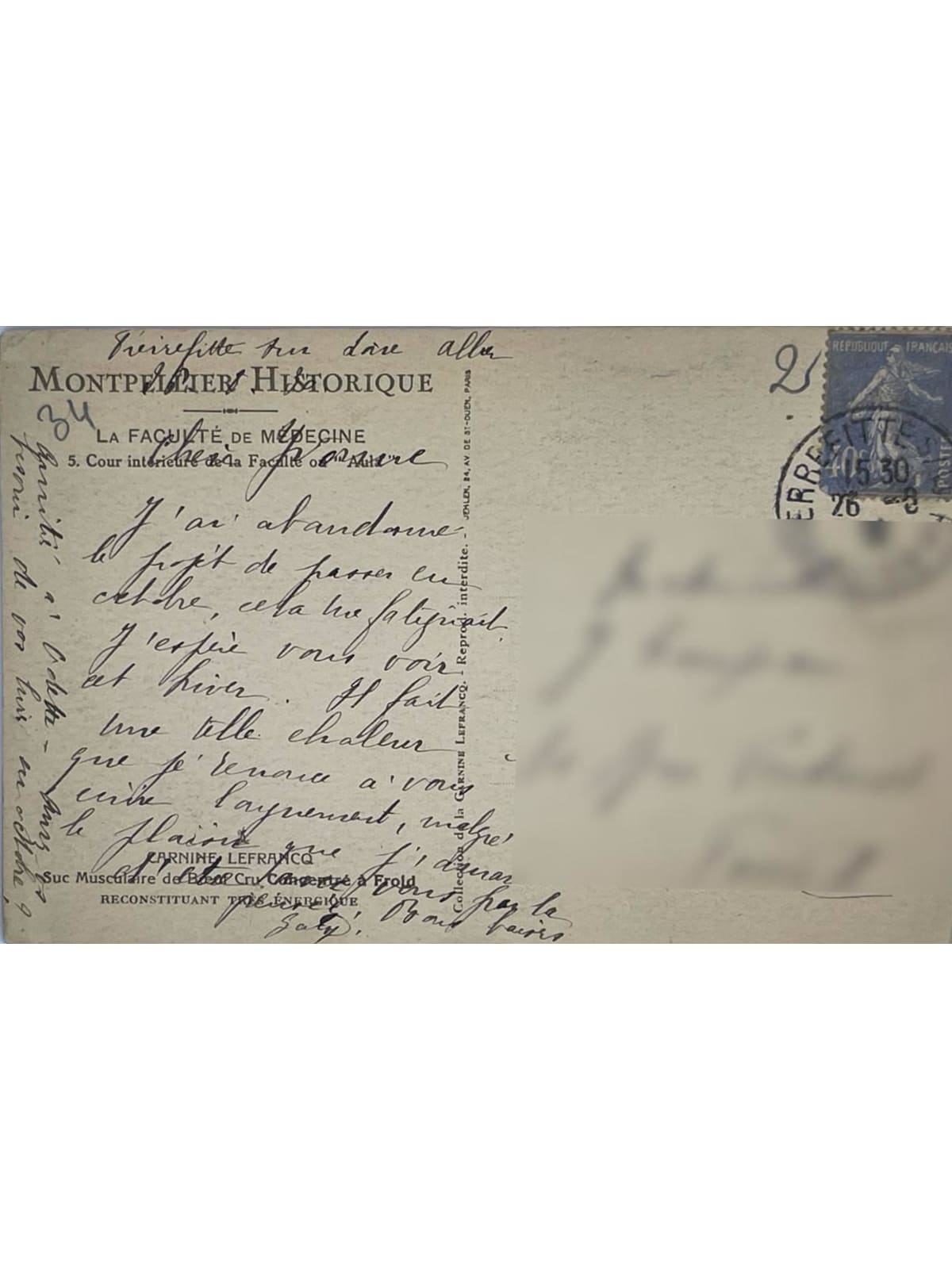 Verso de la carte postale