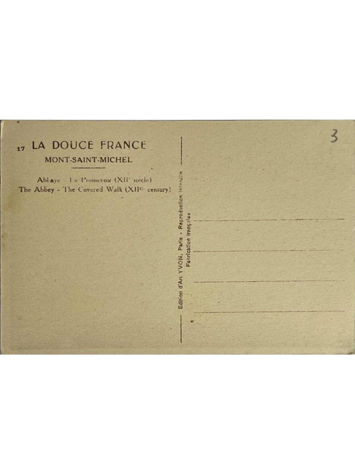 Verso de la carte postale