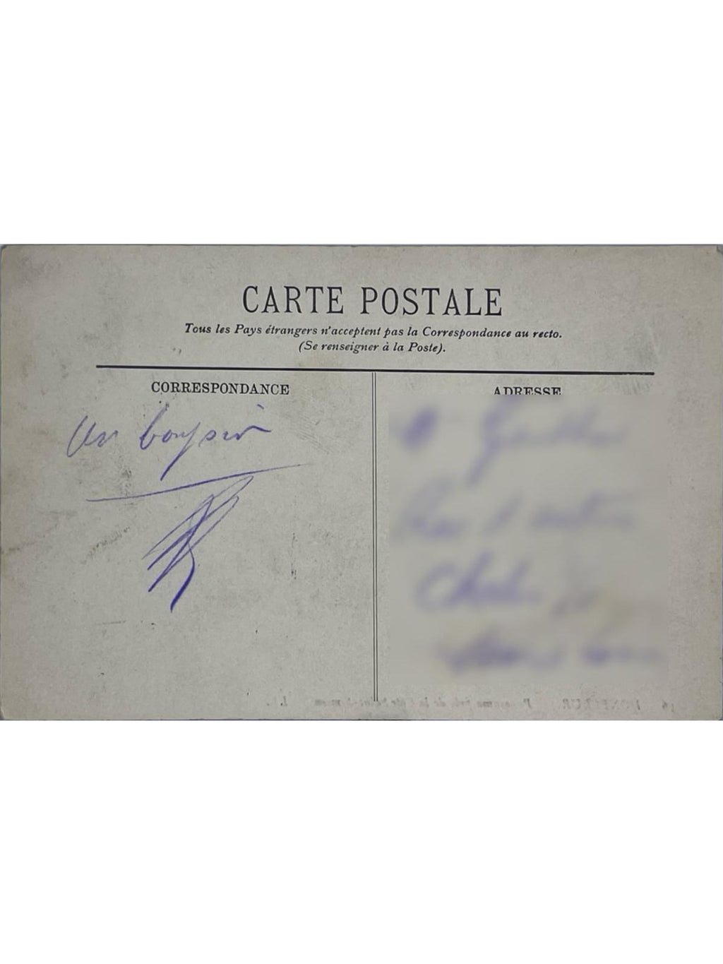 Verso de la carte postale