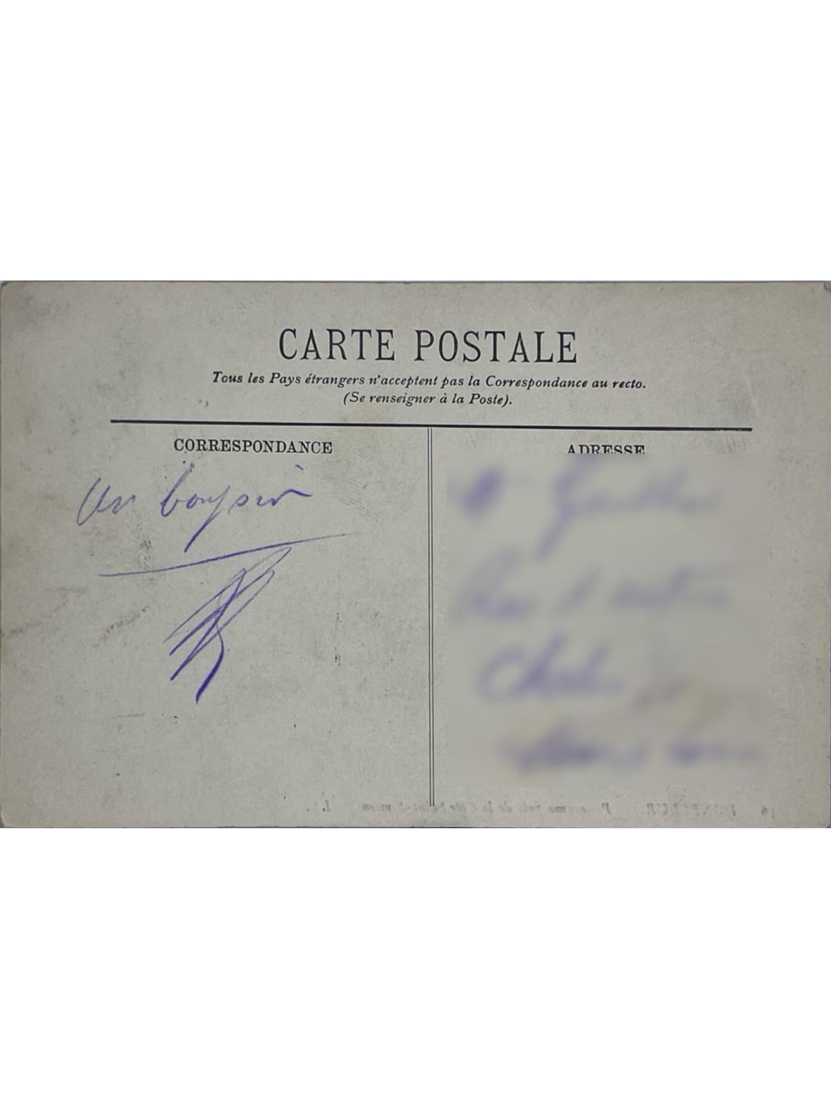 Verso de la carte postale