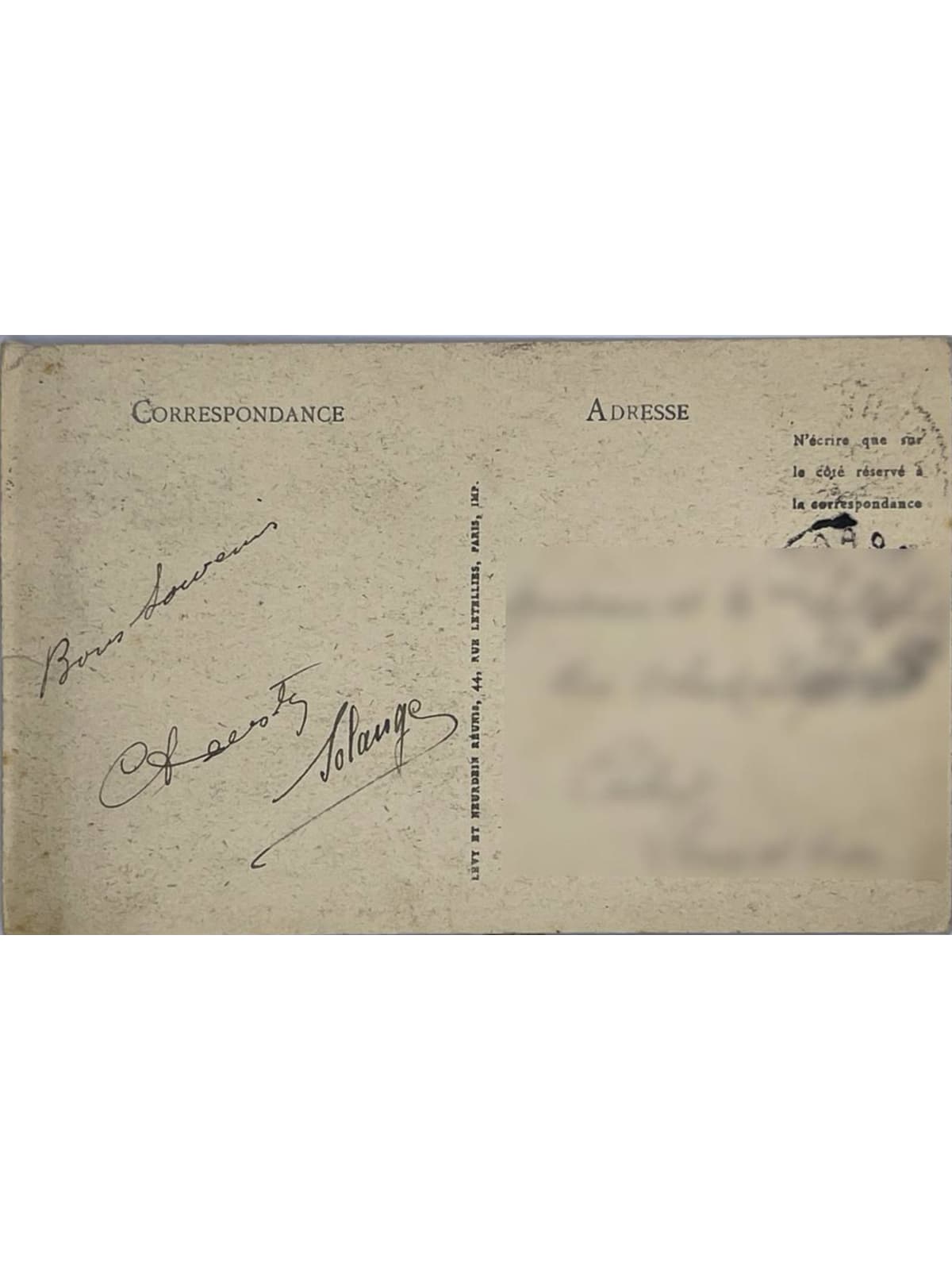 Verso de la carte postale