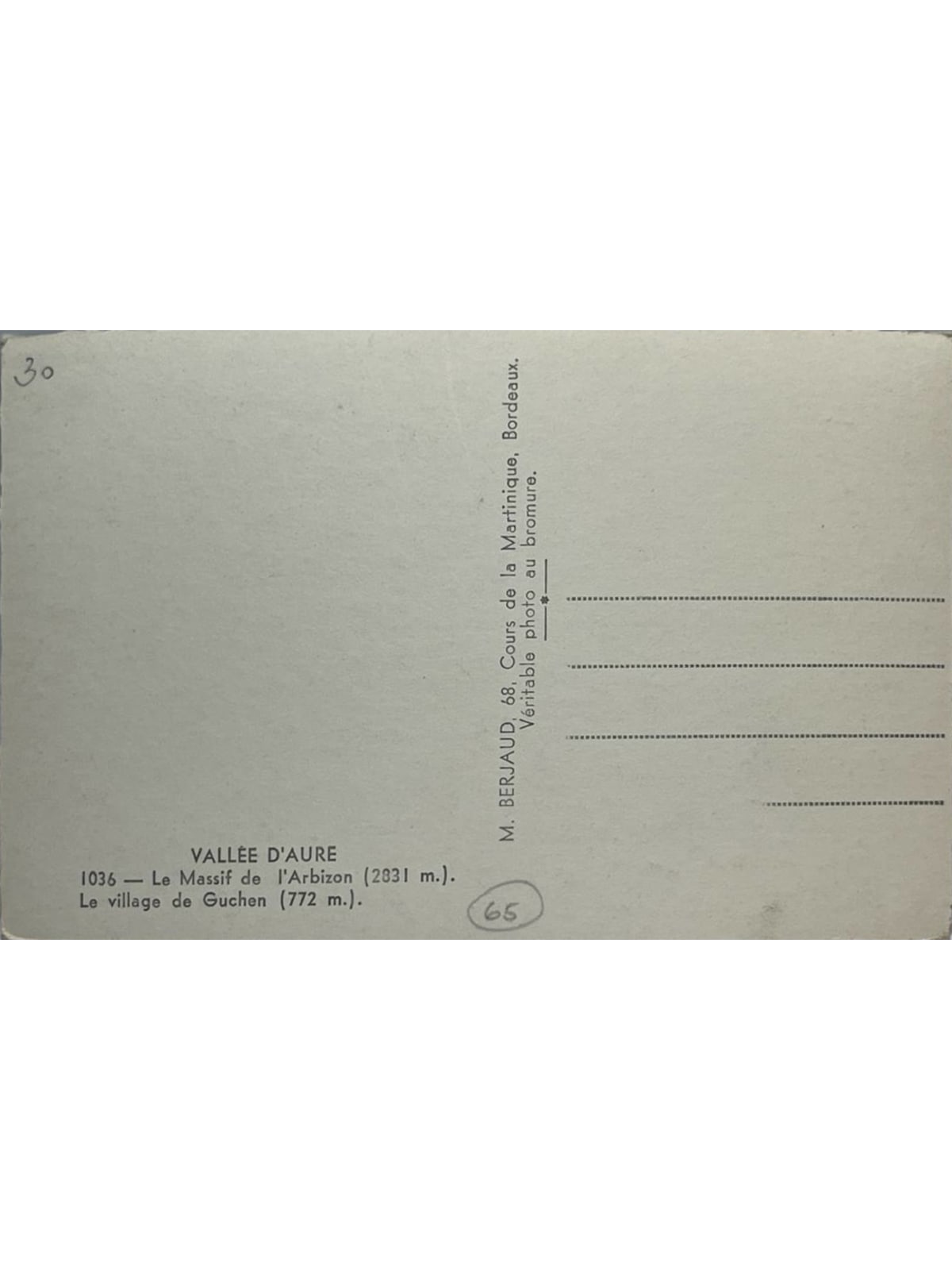Verso de la carte postale