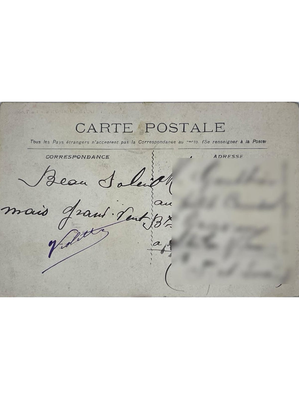 Verso de la carte postale