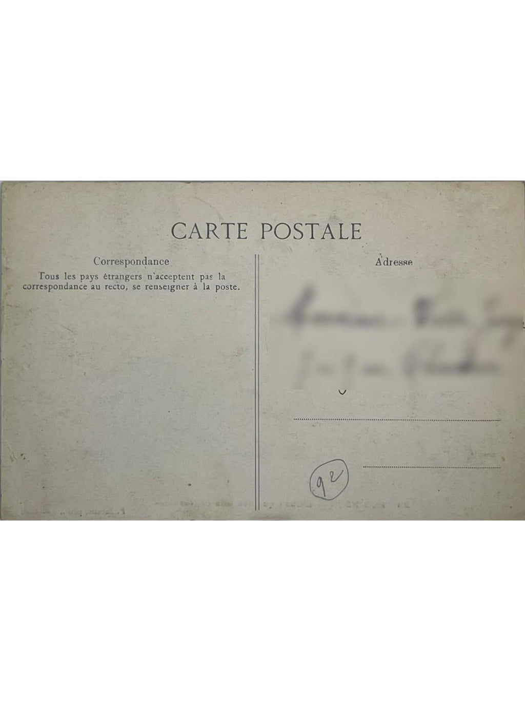 Verso de la carte postale
