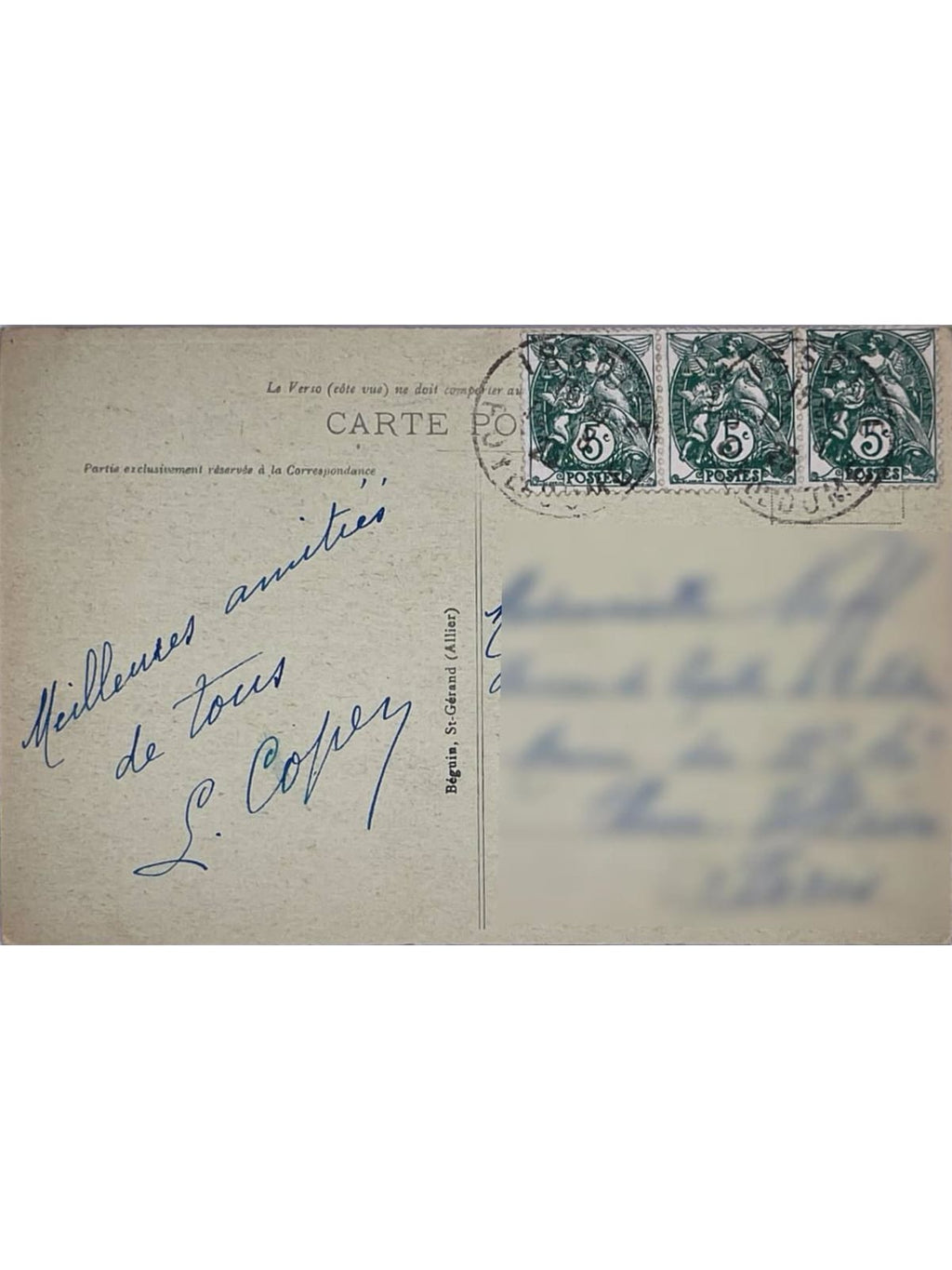Verso de la carte postale