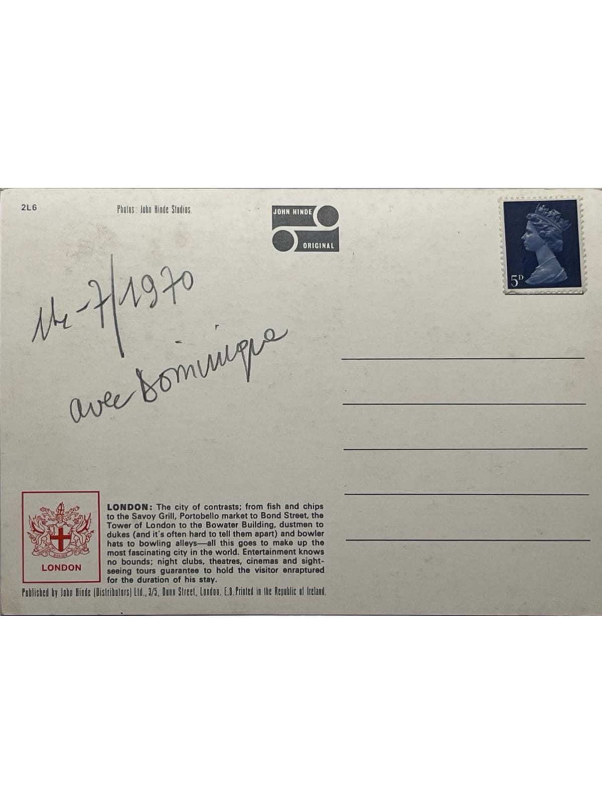 Verso de la carte postale