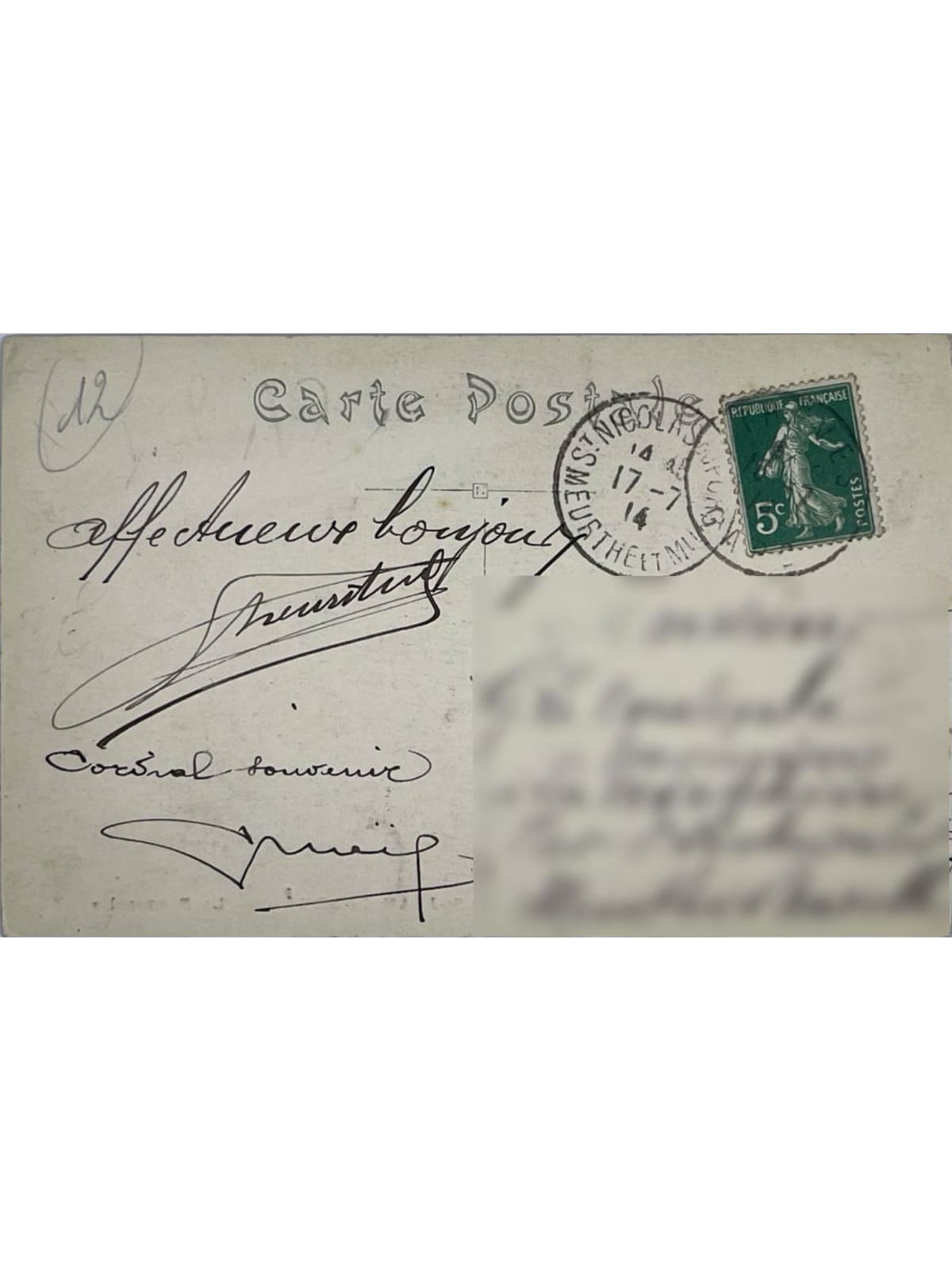 Verso de la carte postale