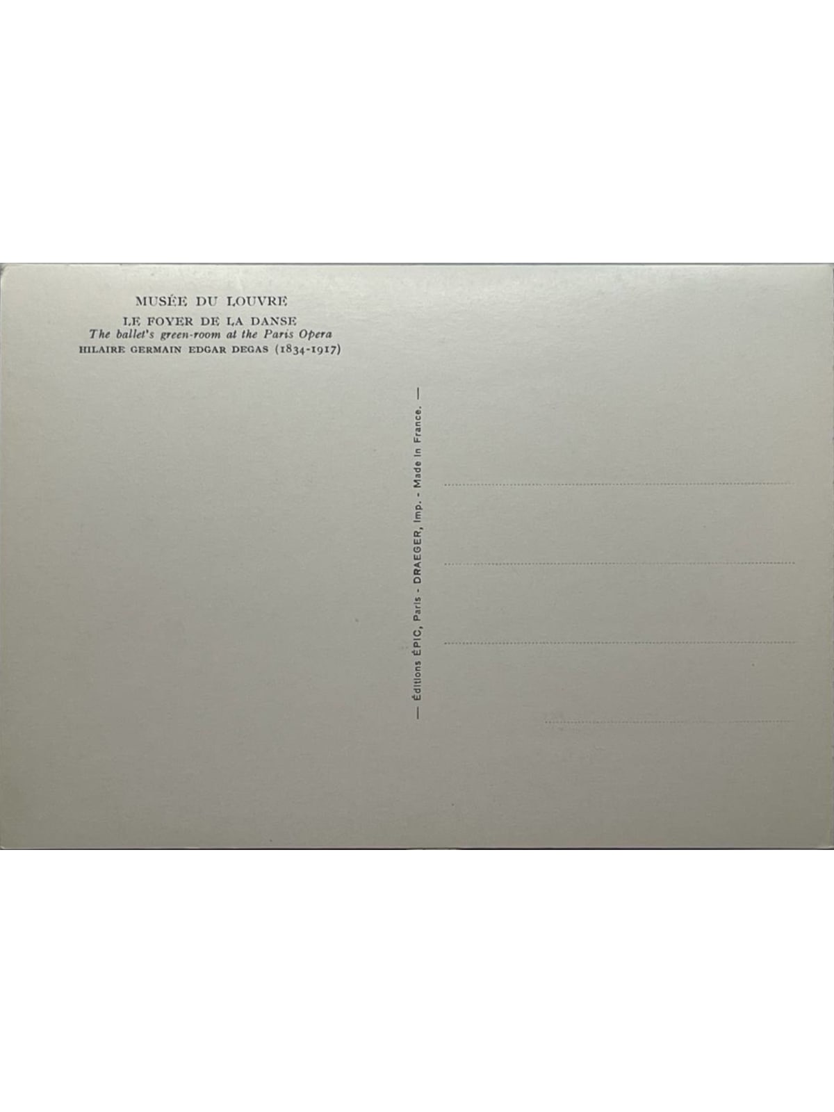 Verso de la carte postale