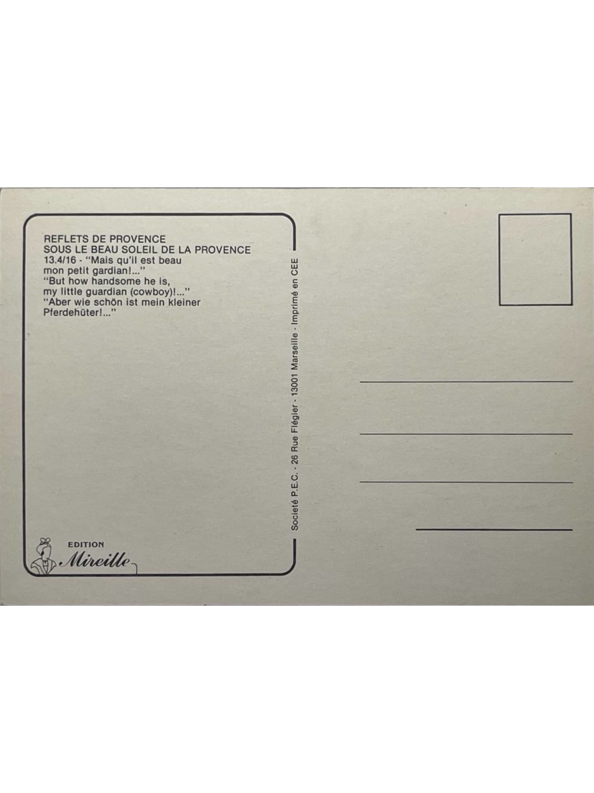 Verso de la carte postale