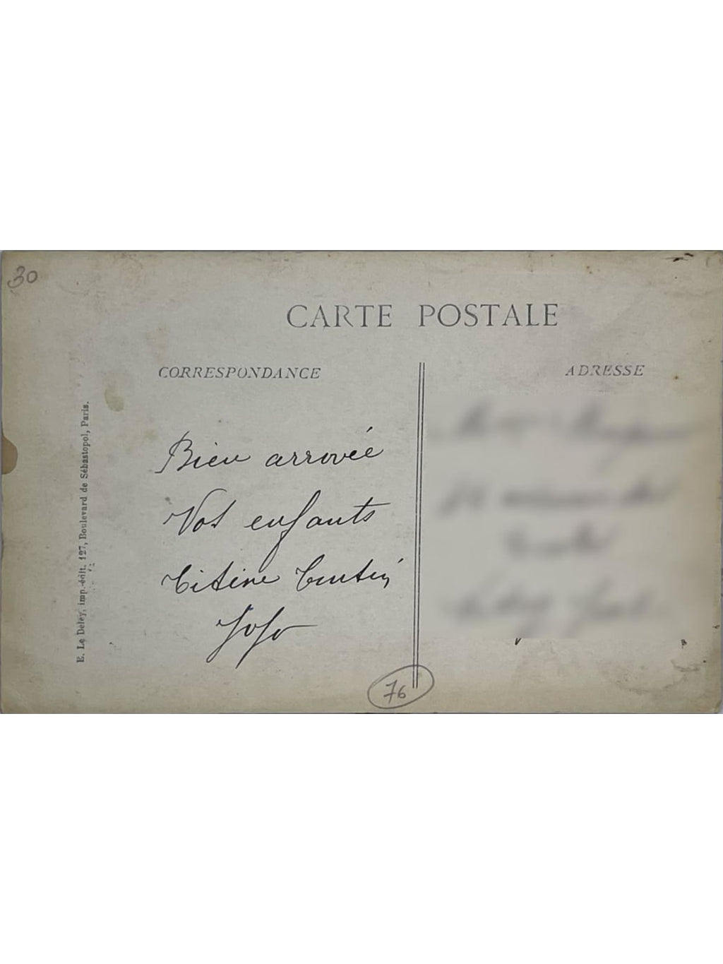 Verso de la carte postale