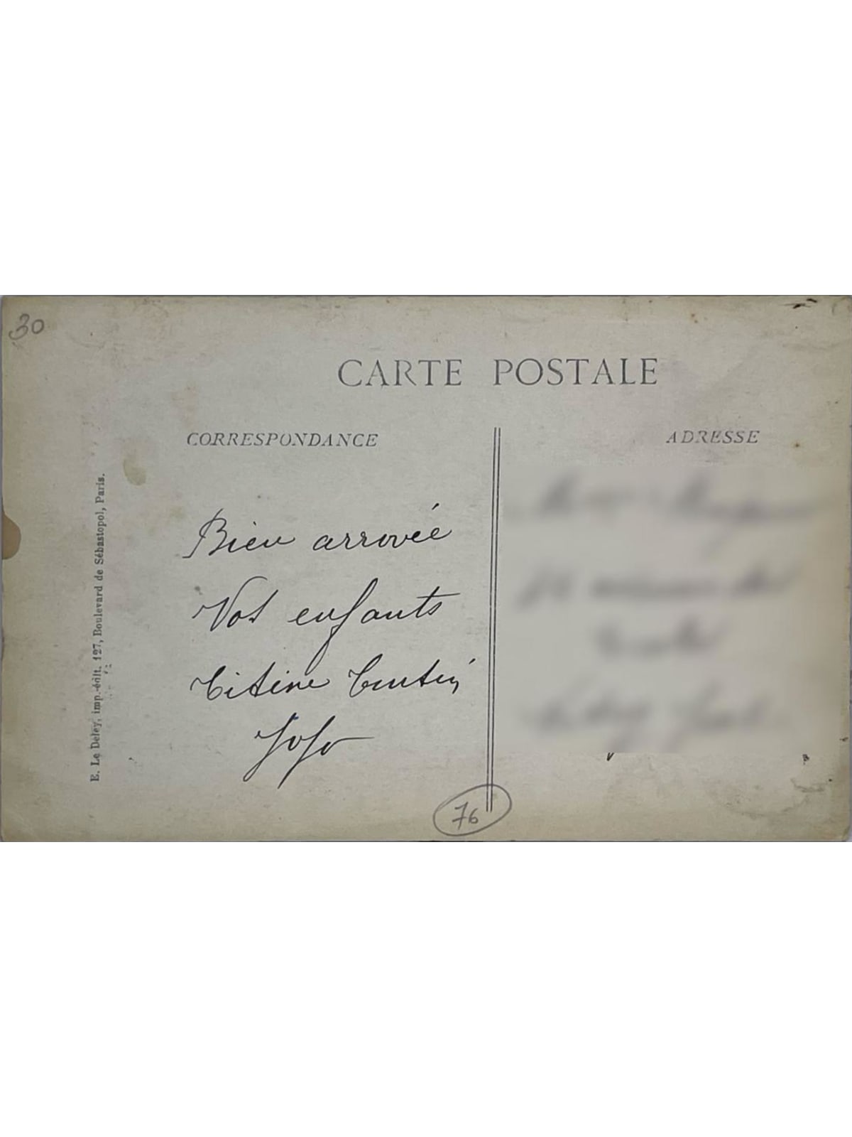 Verso de la carte postale