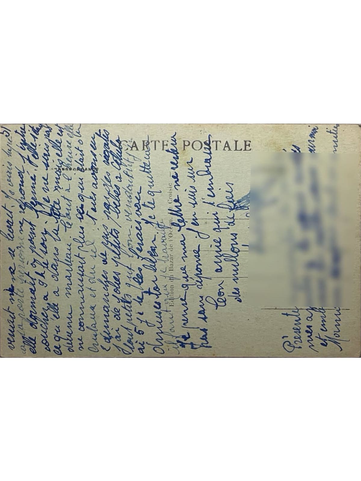 Verso de la carte postale