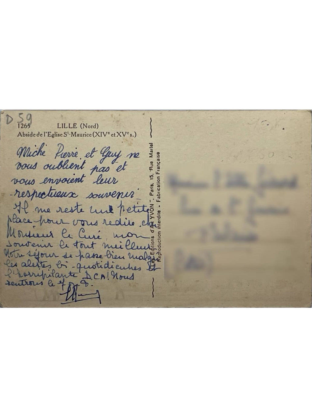 Verso de la carte postale