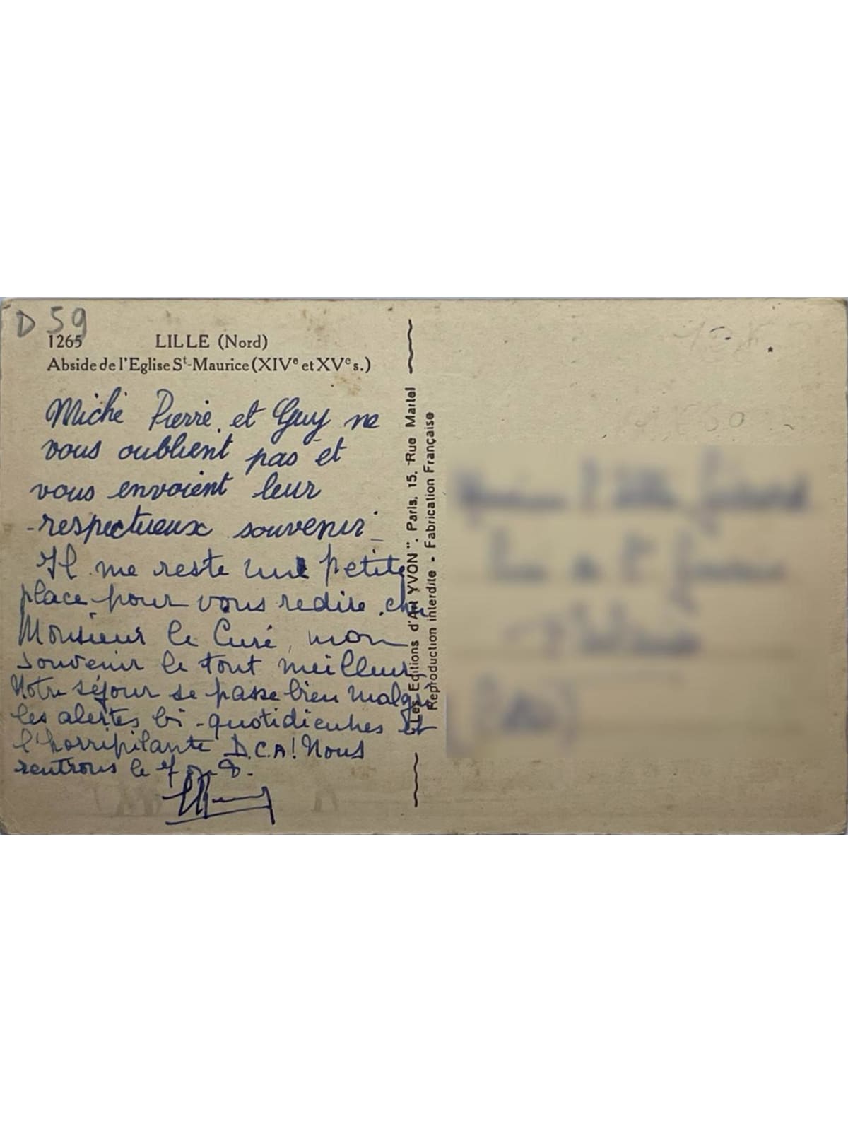 Verso de la carte postale