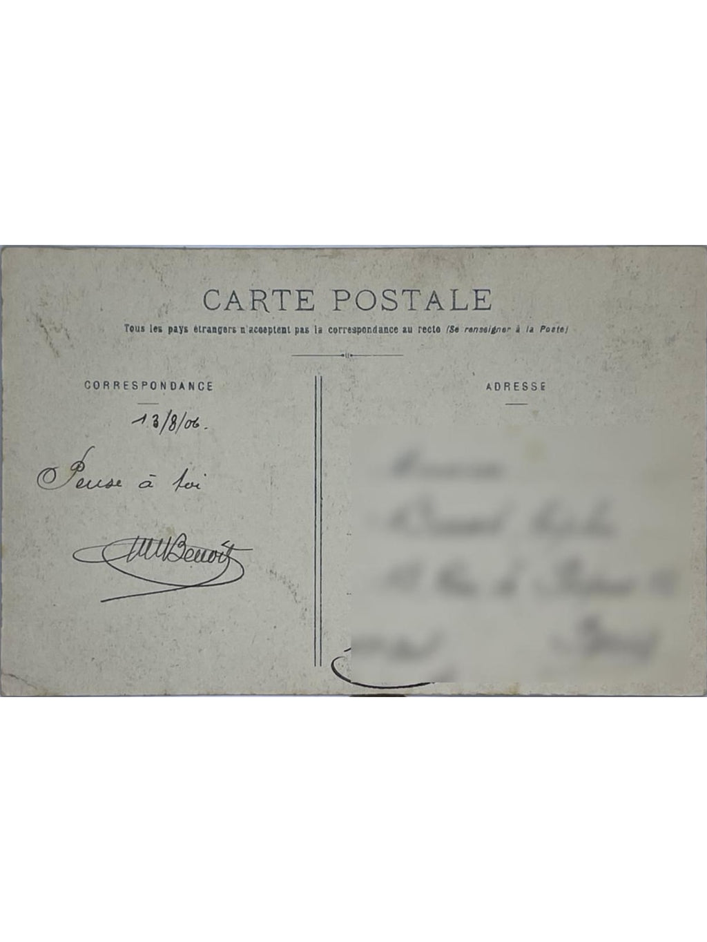 Verso de la carte postale