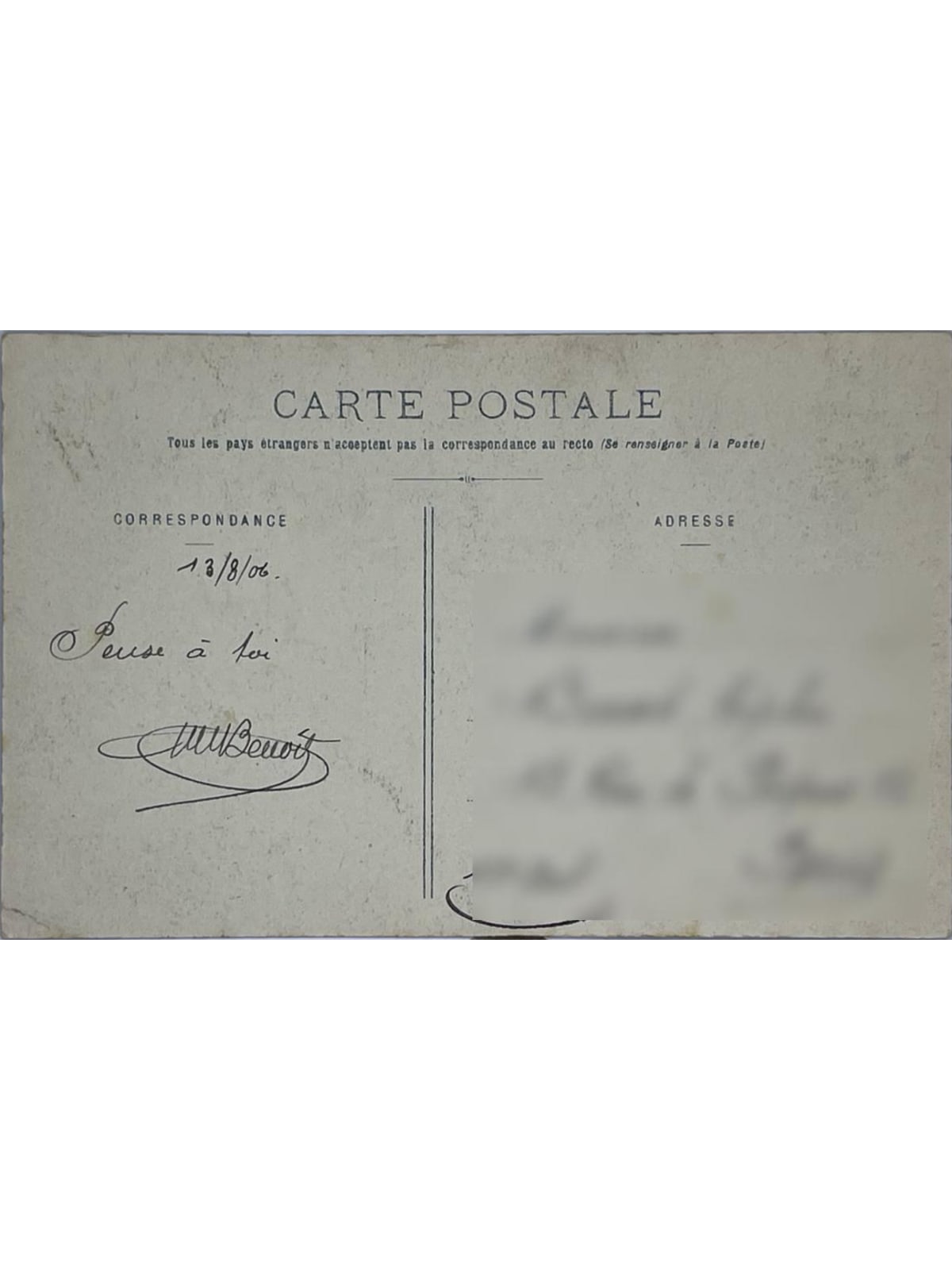 Verso de la carte postale