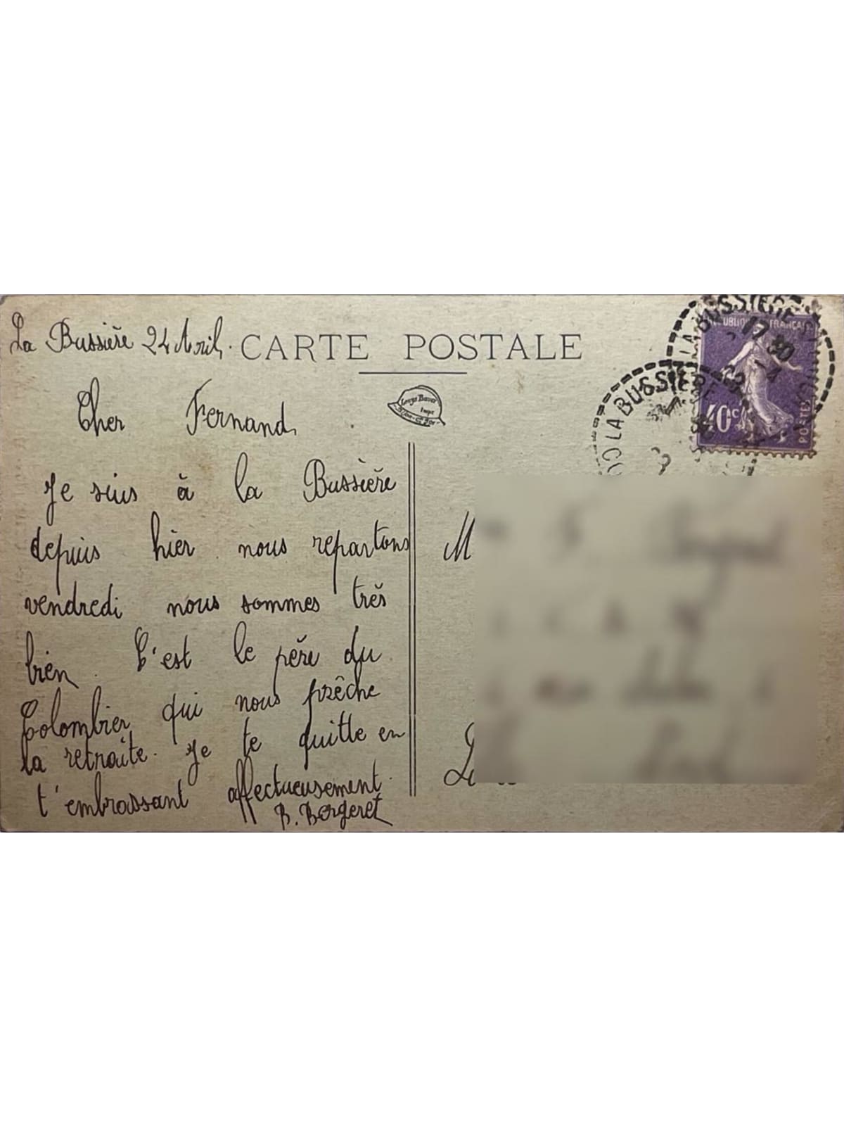 Verso de la carte postale
