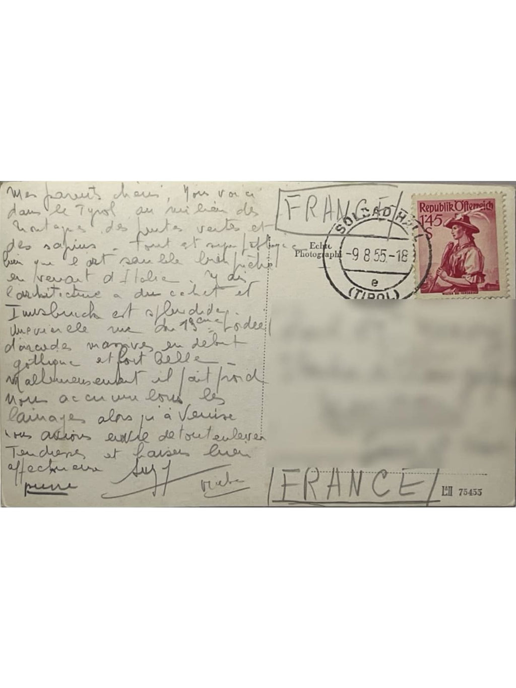 Verso de la carte postale