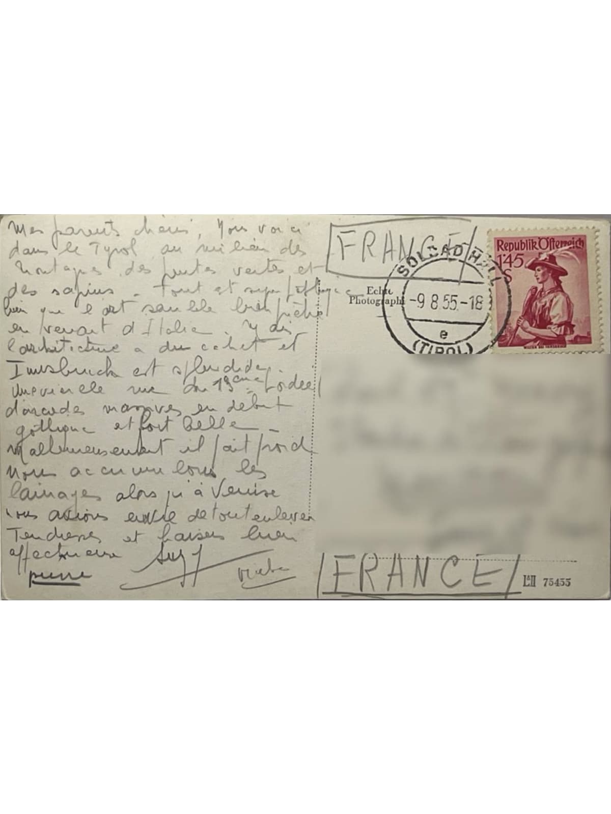 Verso de la carte postale