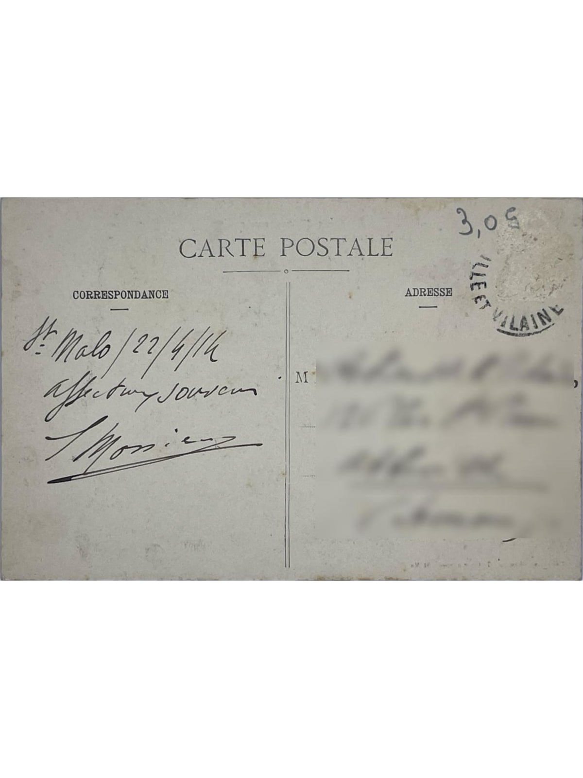Verso de la carte postale