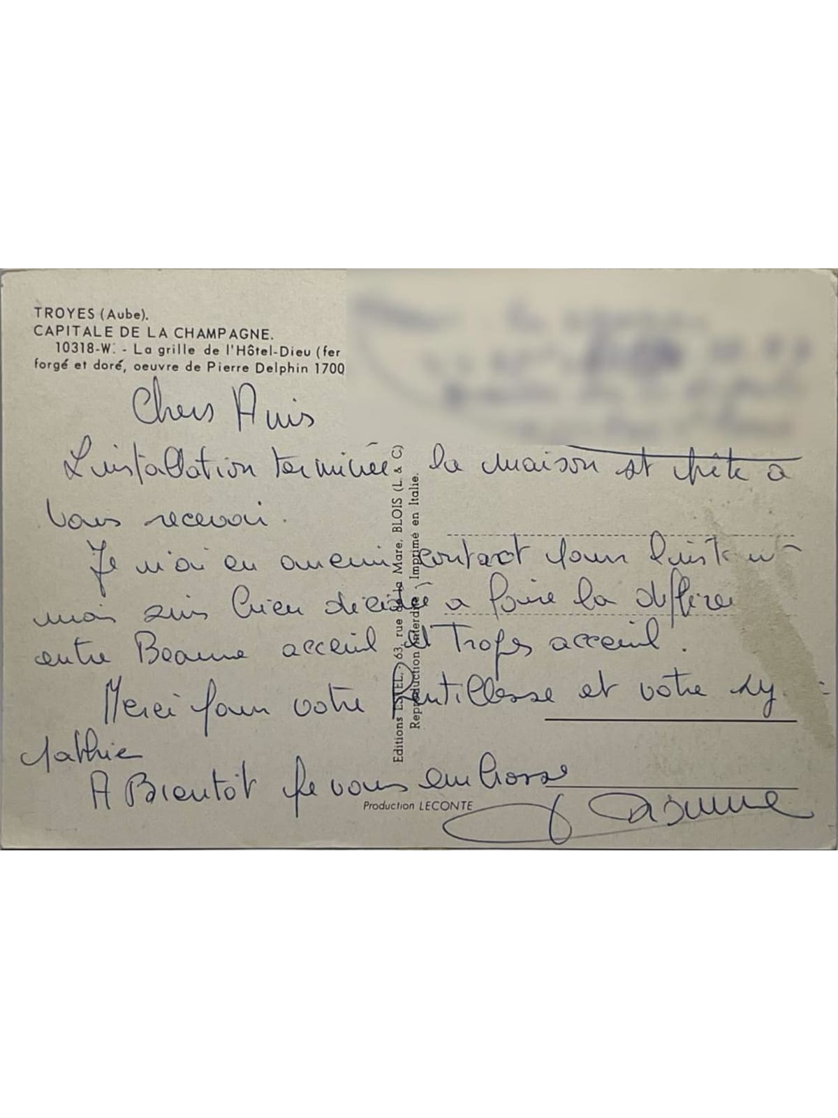Verso de la carte postale
