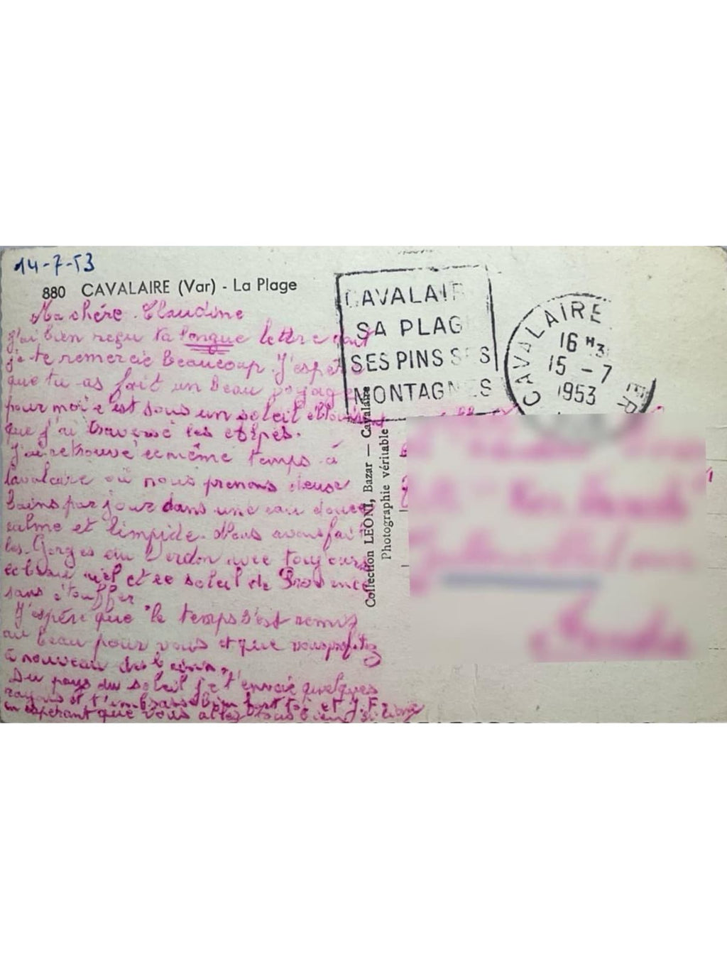 Verso de la carte postale