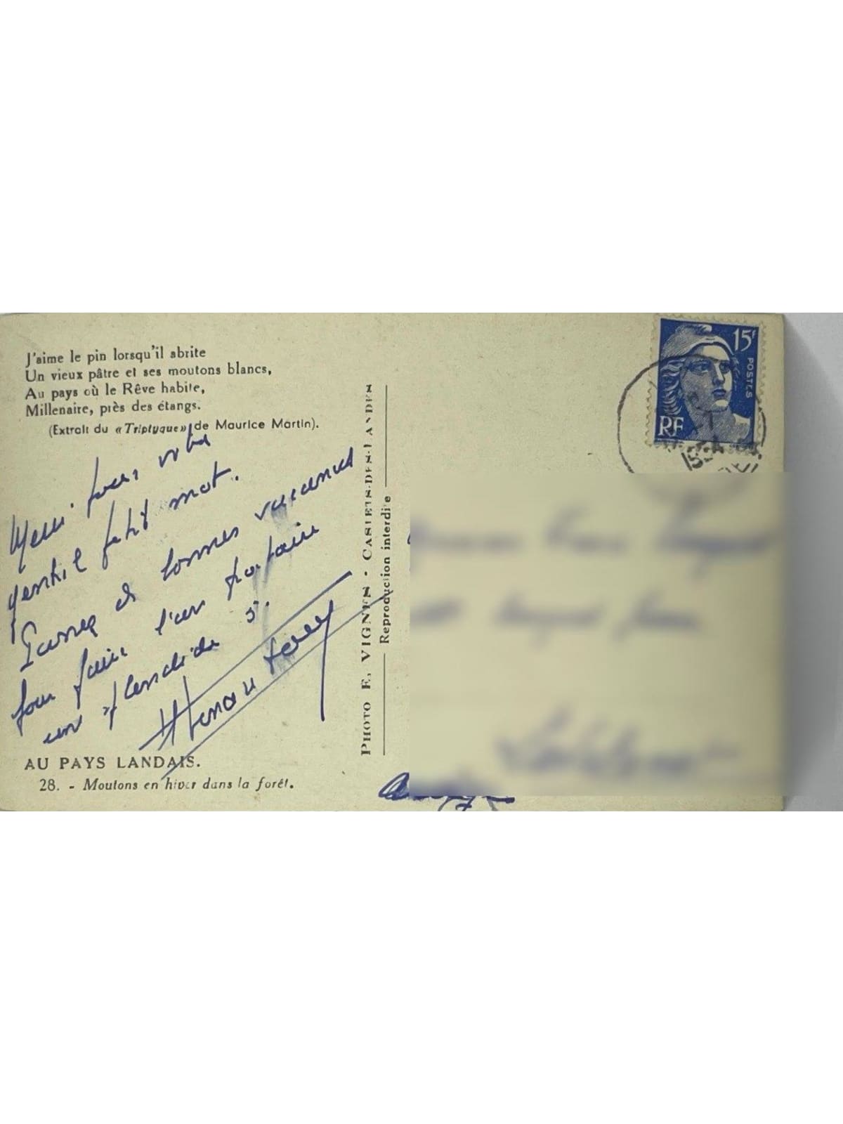 Verso de la carte postale