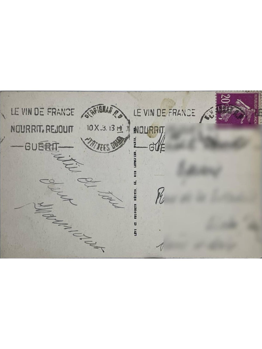 Verso de la carte postale