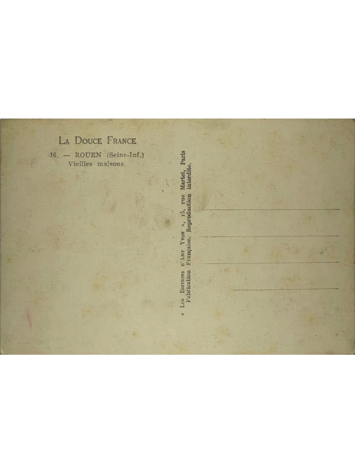 Verso de la carte postale