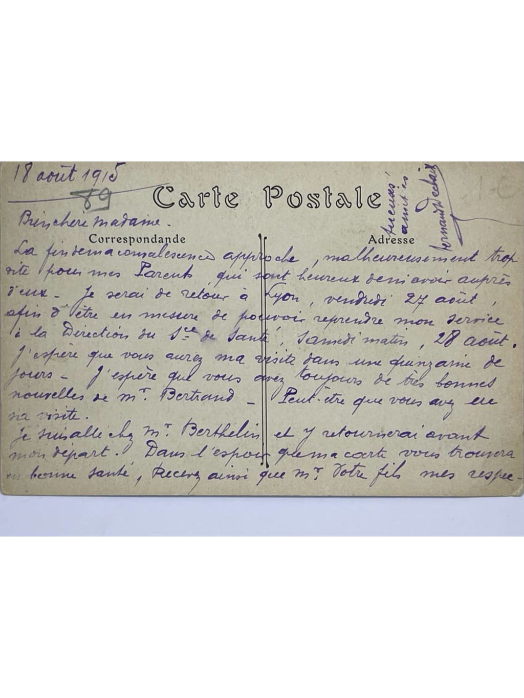 Verso de la carte postale