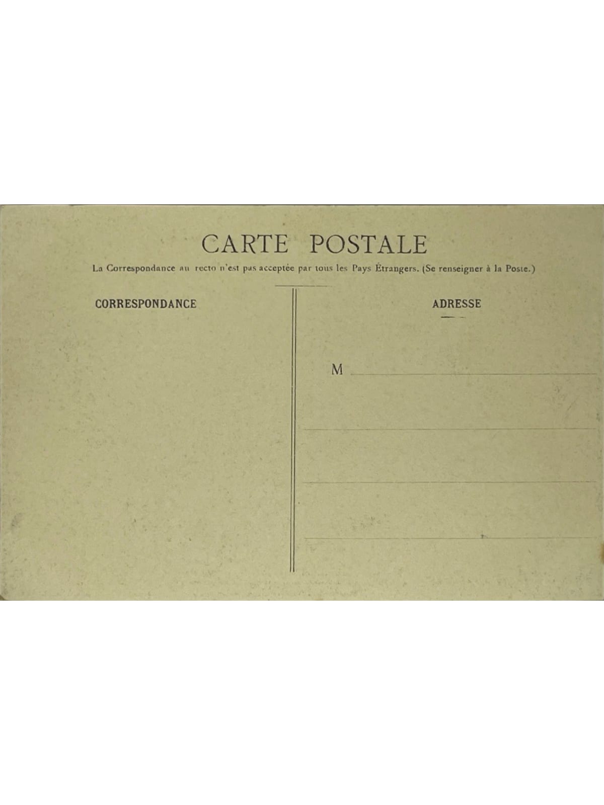 Verso de la carte postale