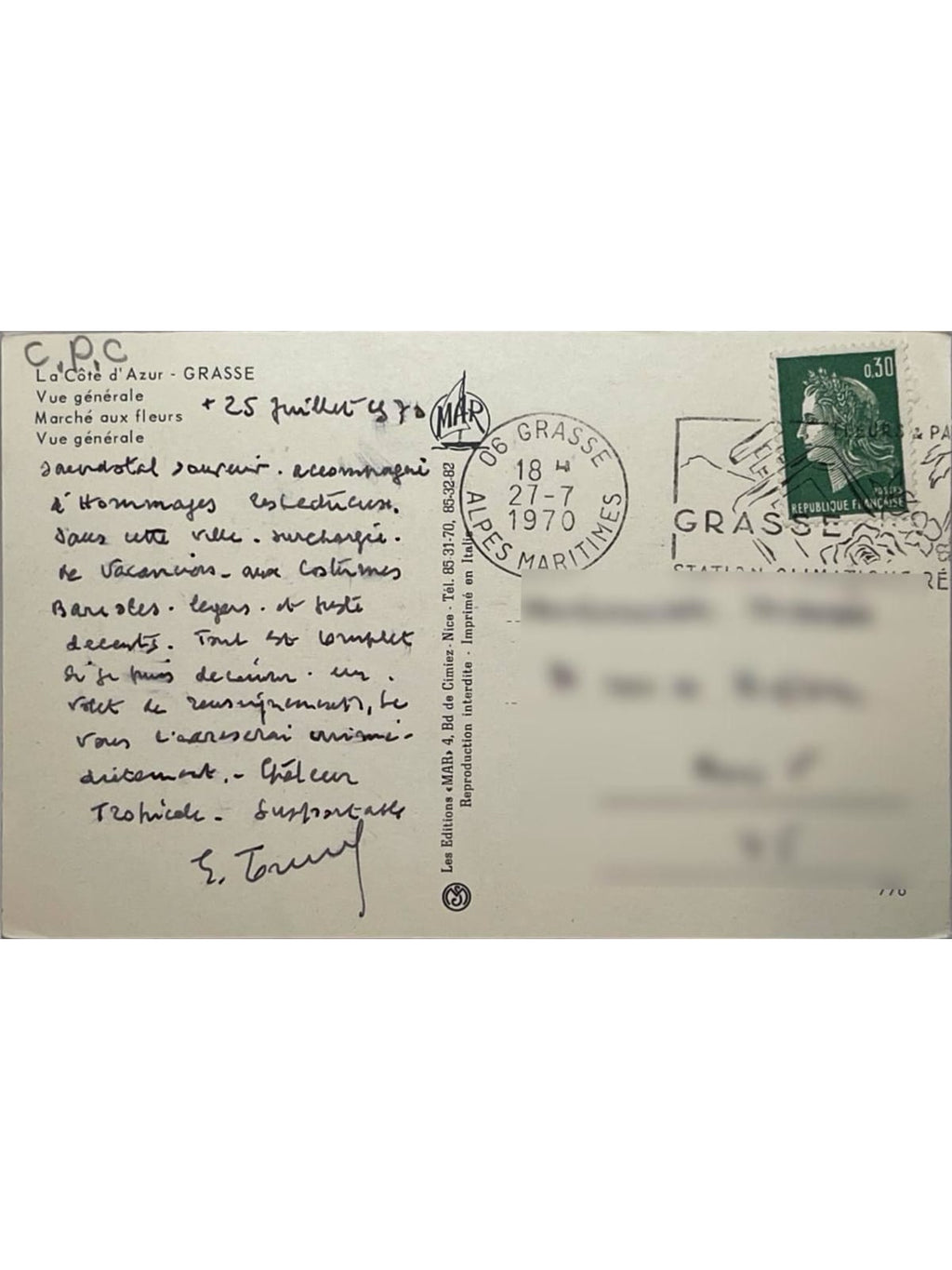 Verso de la carte postale