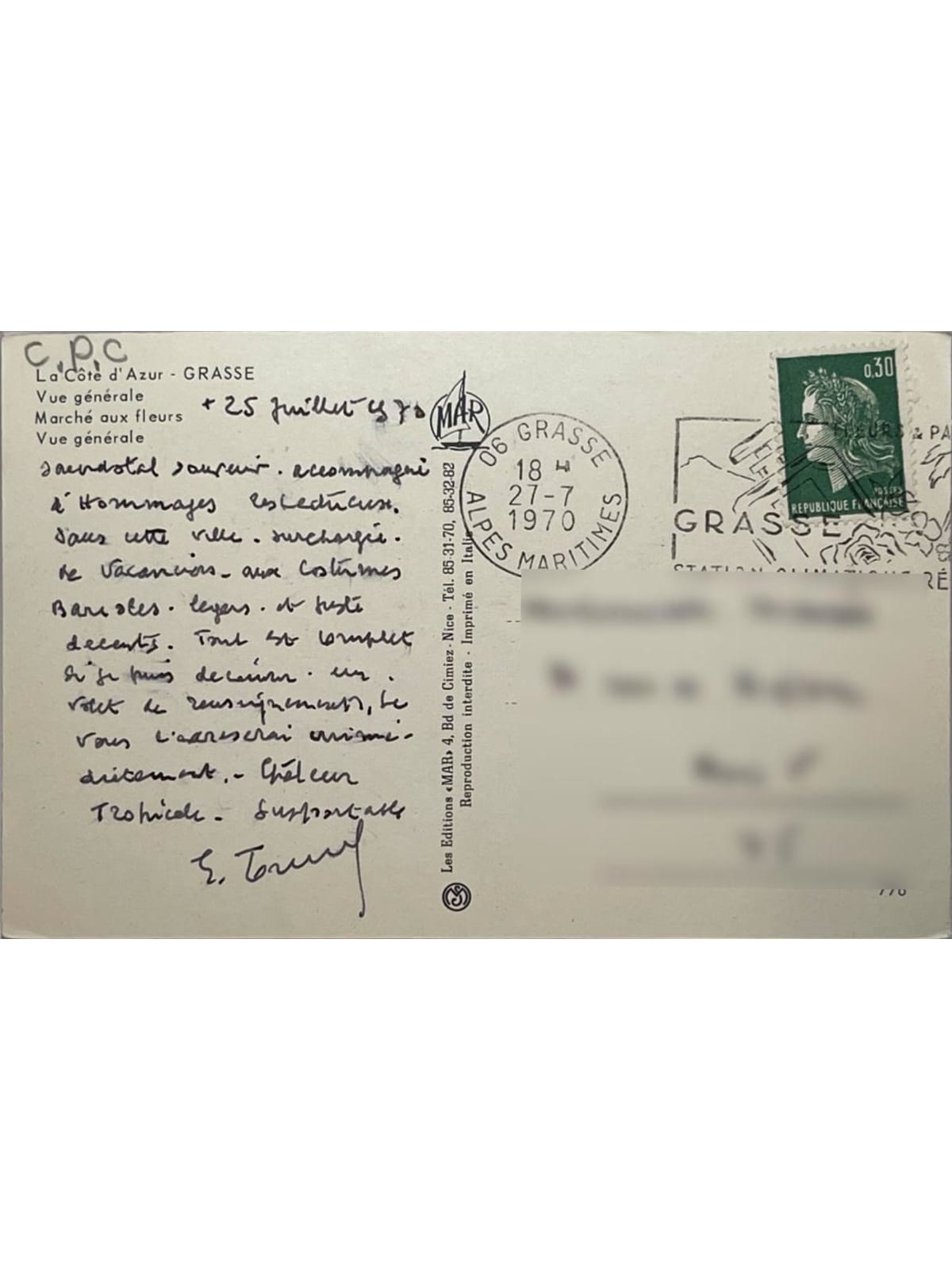 Verso de la carte postale