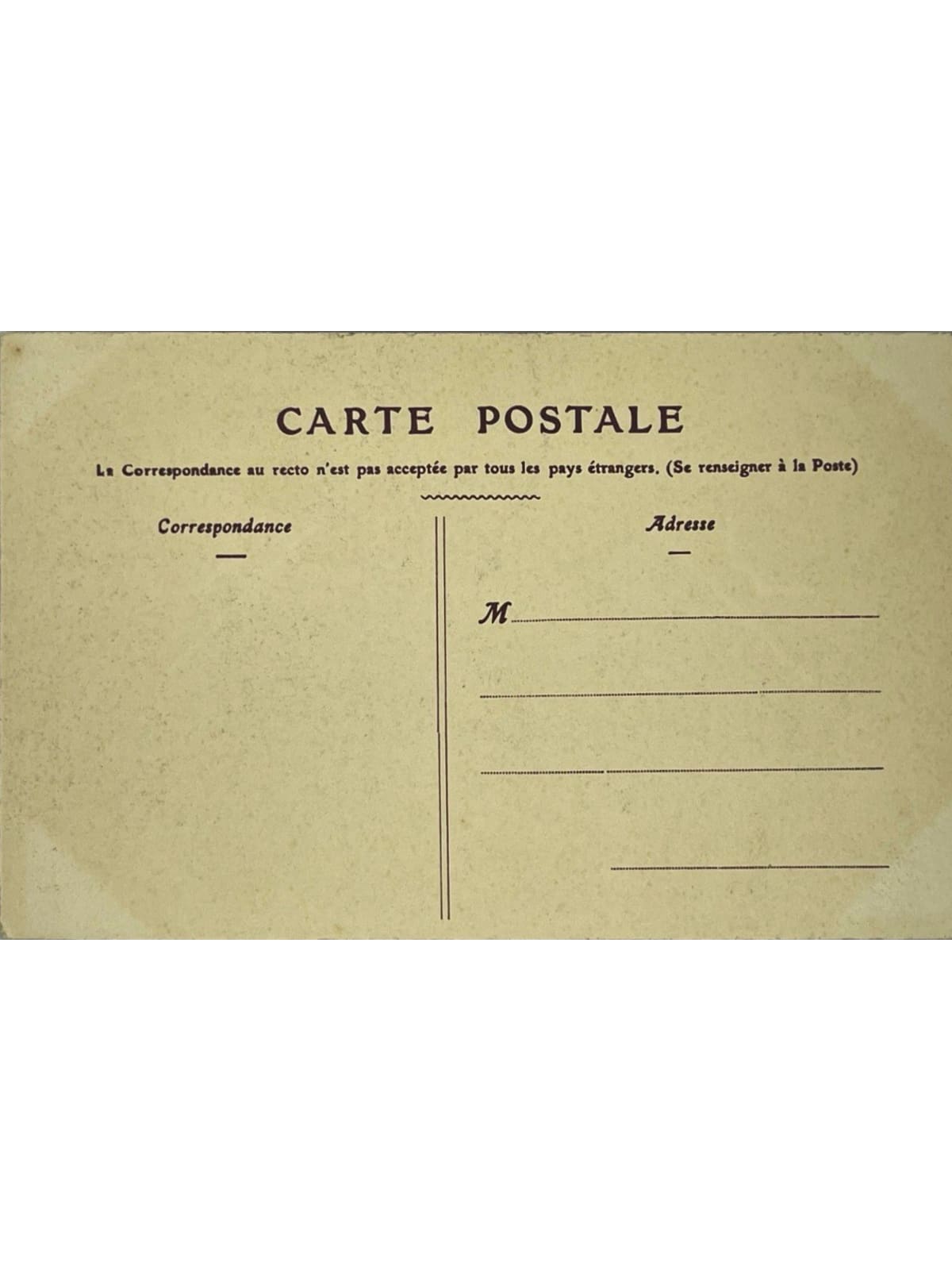 Verso de la carte postale