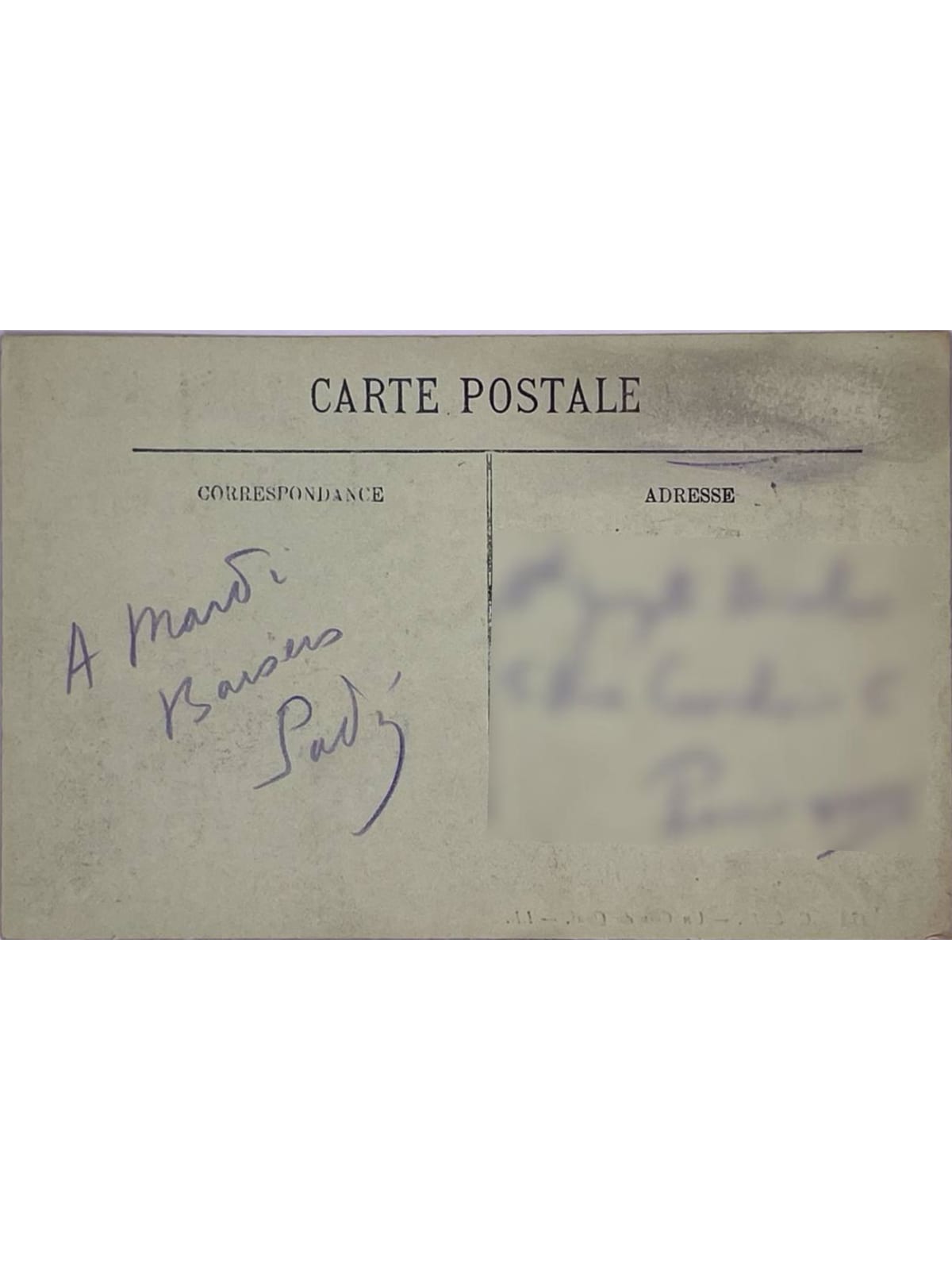 Verso de la carte postale