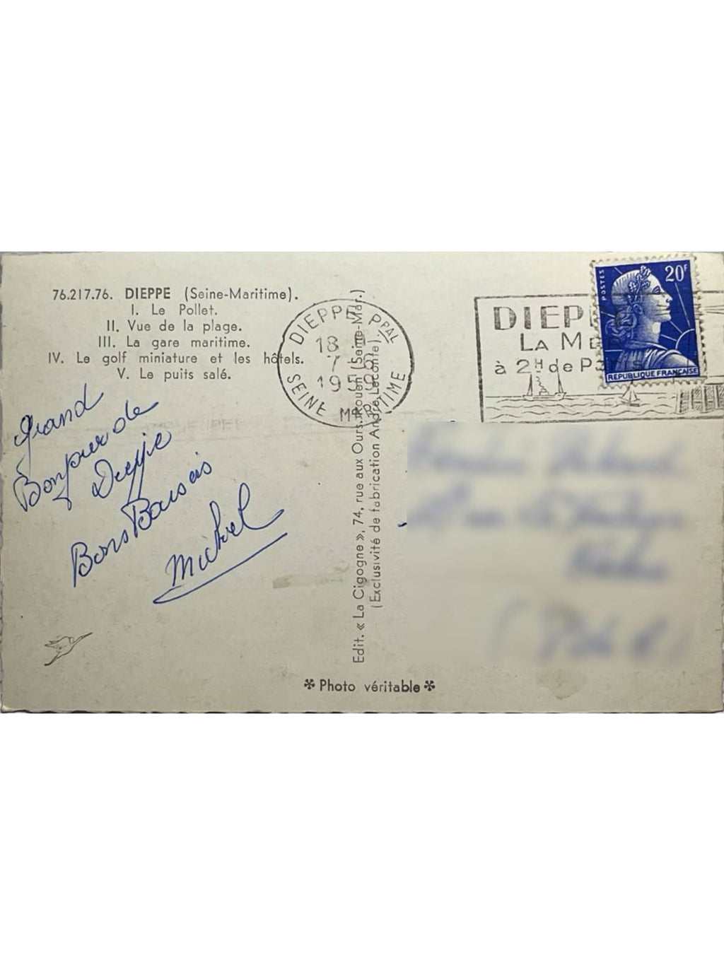 Verso de la carte postale