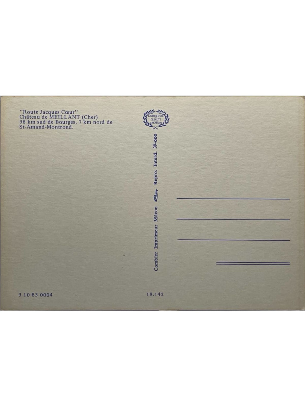 Verso de la carte postale