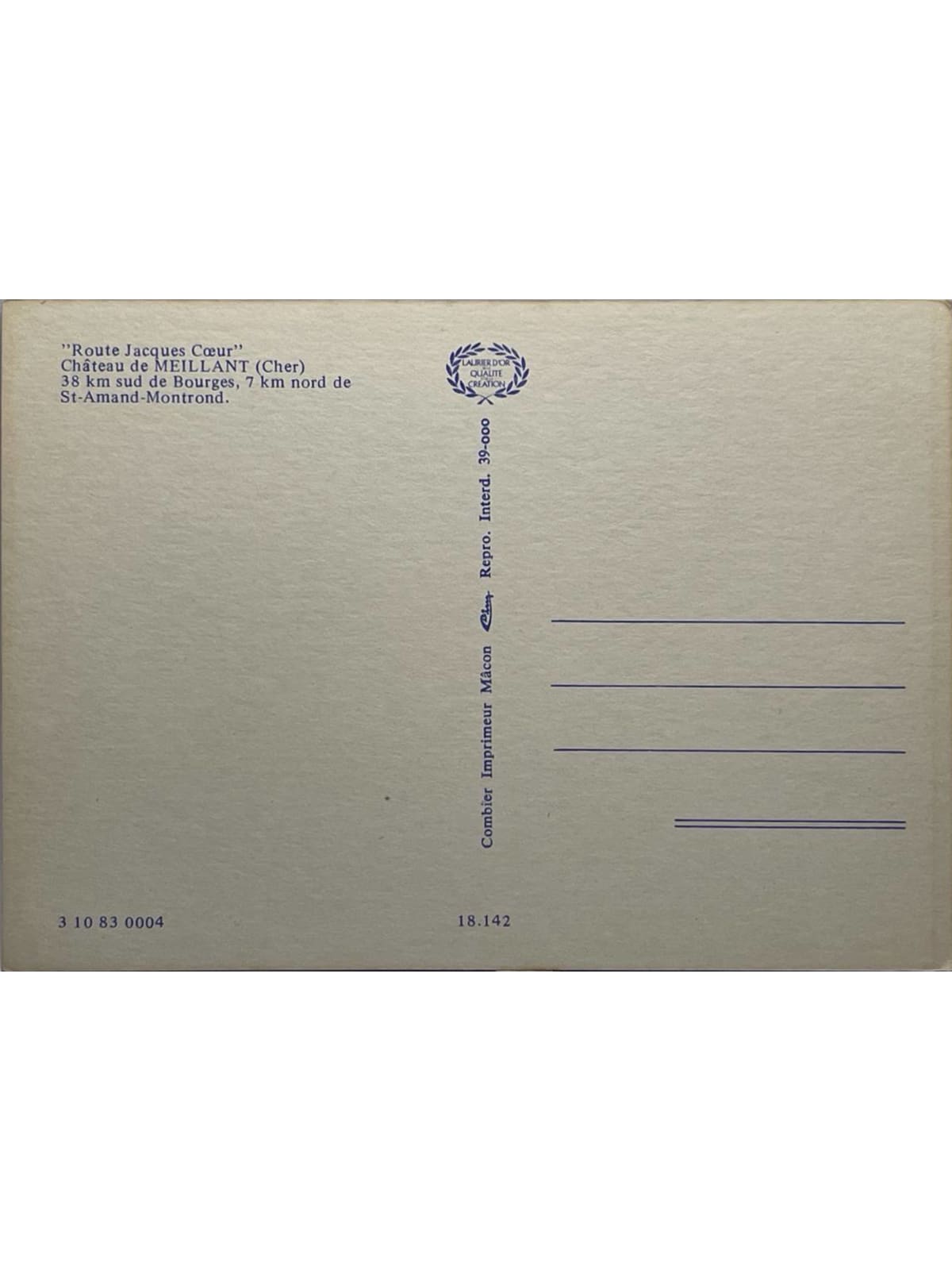Verso de la carte postale